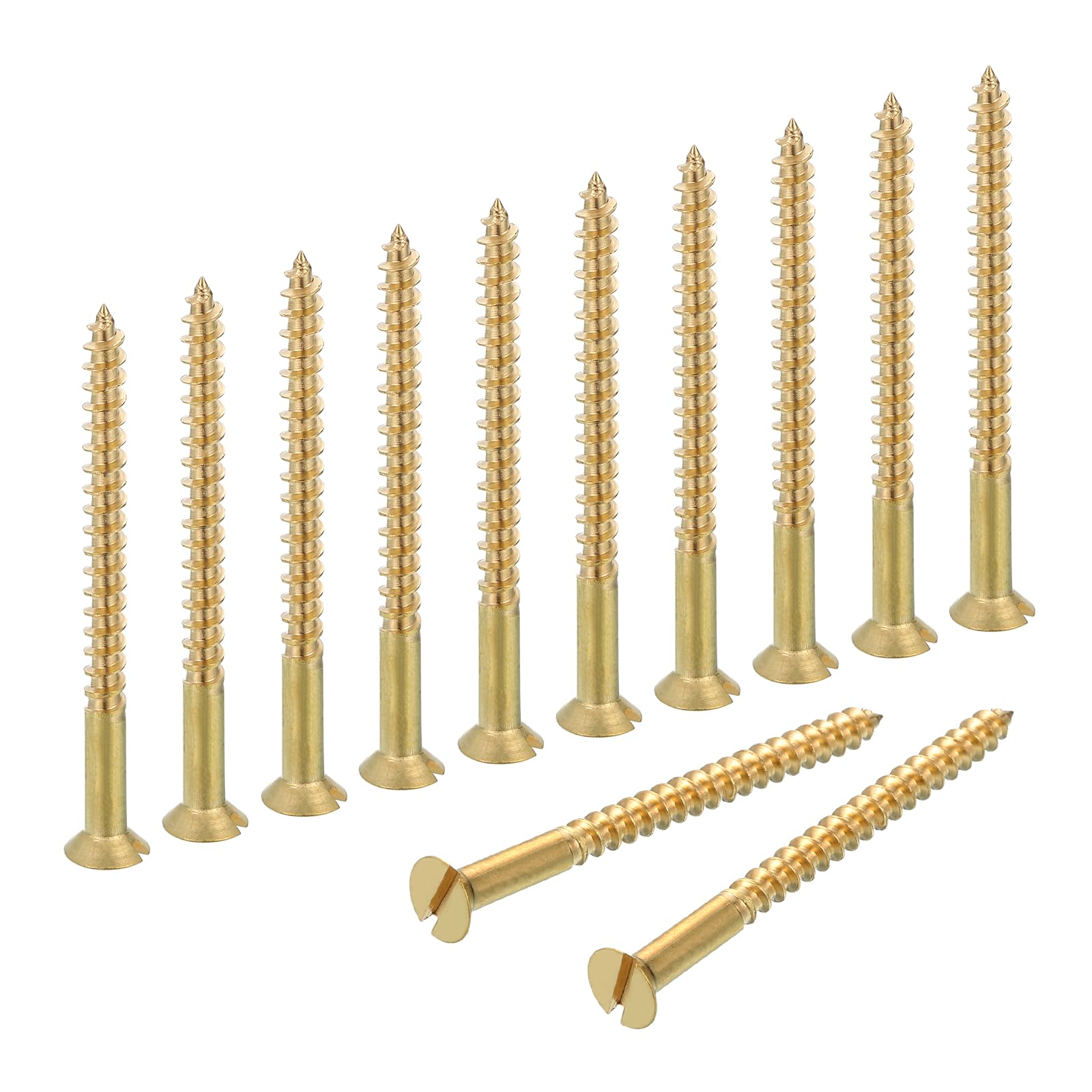 sourcing map Wood Screws, M4 x 50mm Brass Slotted Flat Head Self Tapping Screw Quick Metal Self-Tapping for Indoor Household Appliances Furniture Woodworking Pack of 12