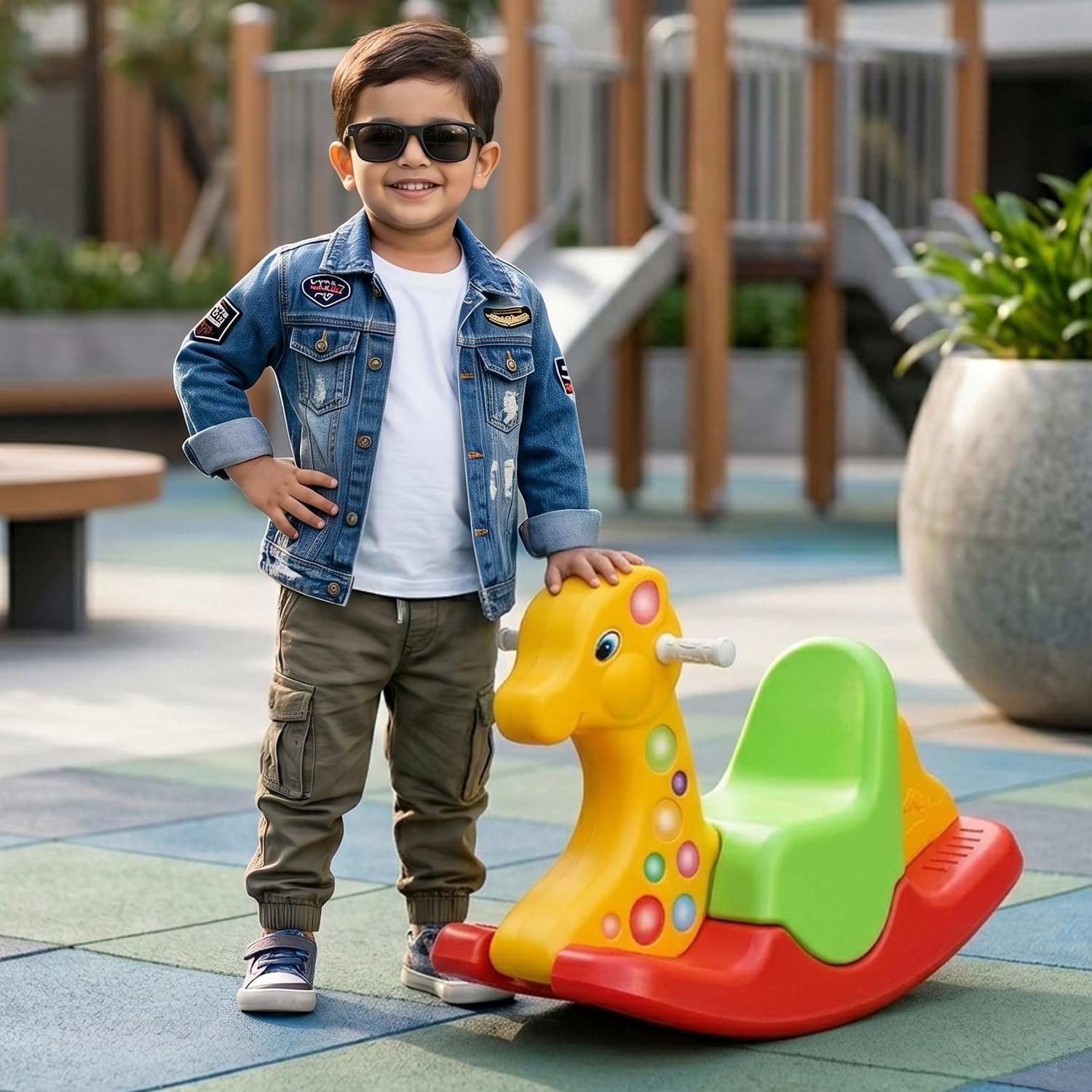 Toyzone 2 in 1 Rocking Giraffe Ride On| Baby Rocker with Comfortable Seat & Back Support | Durable Child-Safe Design | Smooth Rocking Base | Indoor Play Toy | 1β4 Years 1