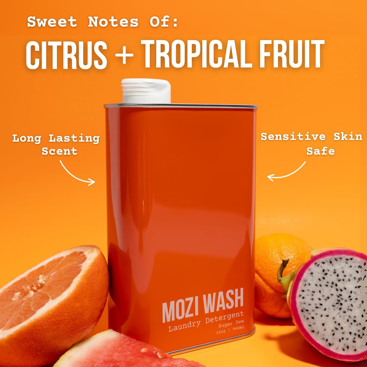 Mozi Wash Laundry Detergent Liquid, Sugar Dew- Citrus & Hibiscus, 50+ Loads, Non toxic, Plant Based Enzyme Cleaners, Phosphate & Paraben Free, Long Lasting Luxury Clean, 32 oz Recyclable Bottle - Image 2