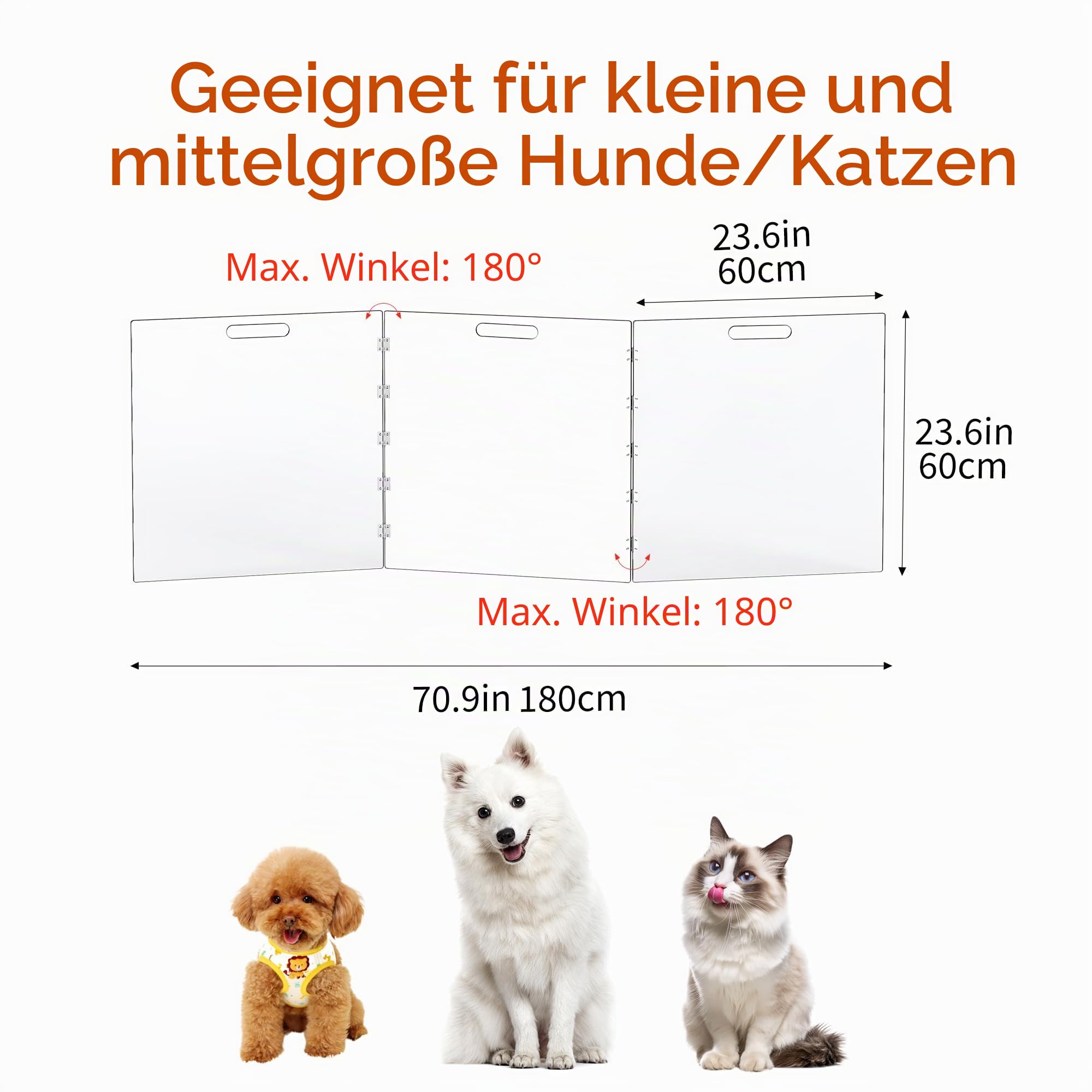 Acryl Hundegitter, Absperrgitter Hund, welpengitter Hund, Treppenschutzgitter ohne Bohren, absperrung für Türöffnungen innen, Welpen- und Katzenzaun (3 Paneele)
