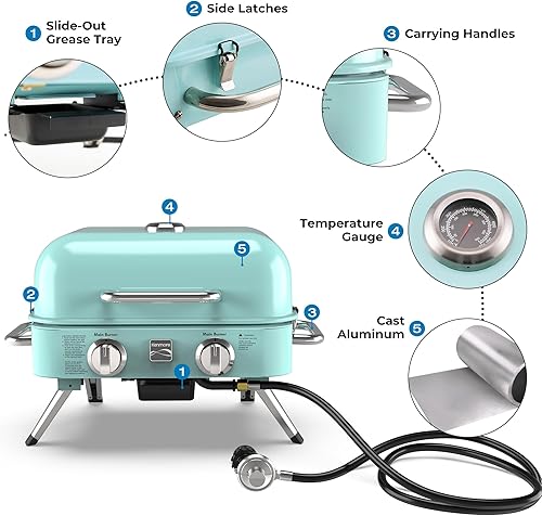 Miniatura 5 de Kenmore - Parrilla de mesa portátil de gas, estilo retro, 2 quemadores Turquesa,Negro -,negro (Black & Copper),Azul marino y
