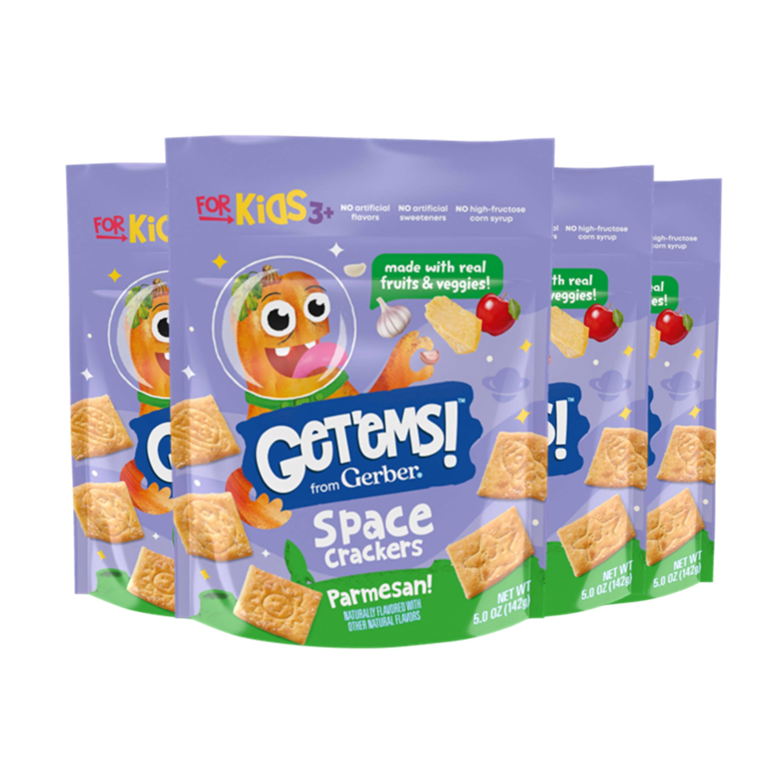 Get'emsfrom Gerber, Snacks for Kids, Parmesan Space Crackers, Made with Real Veggies & Fruits, Iron & Vitamin E - 4 pack