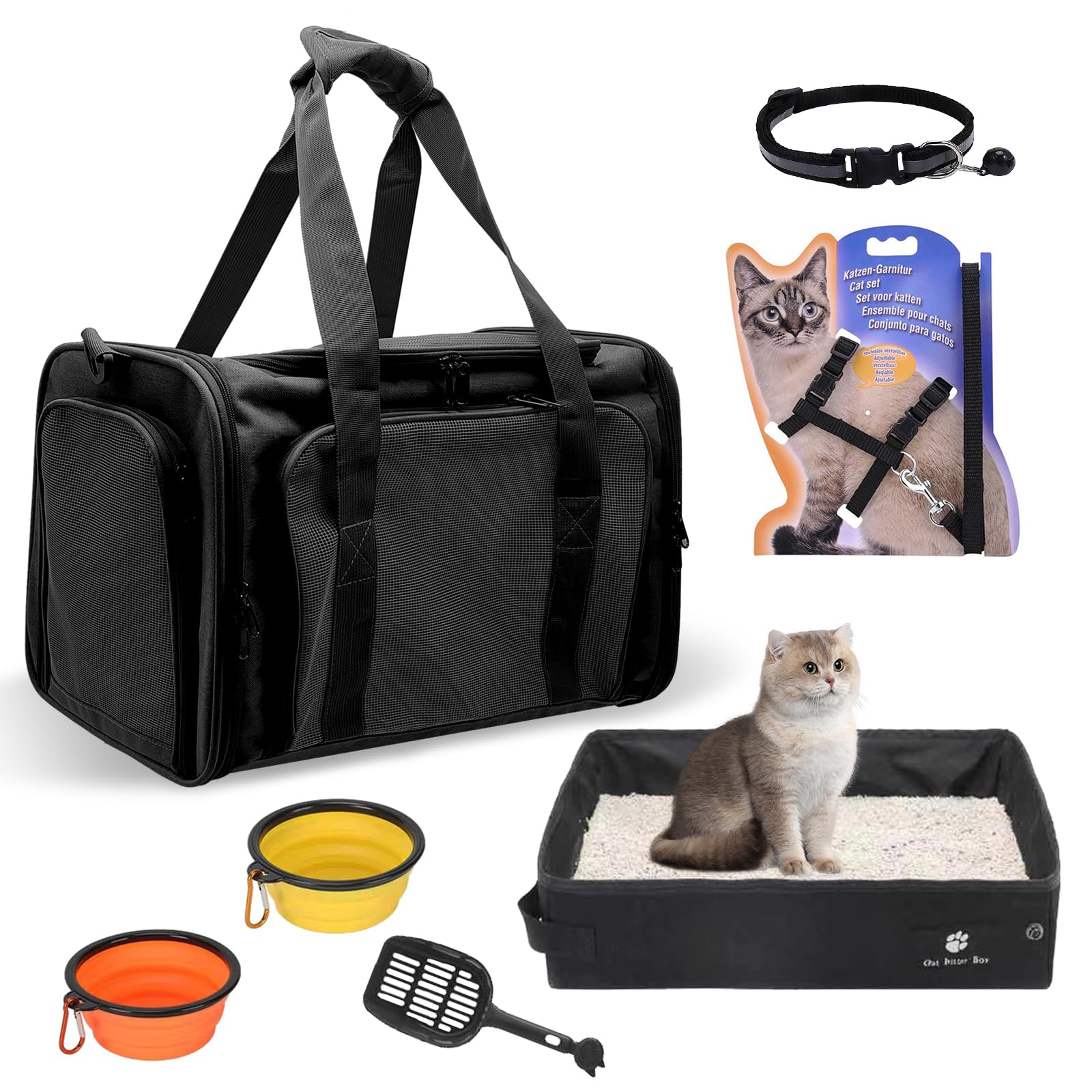 Transportador para gatos con caja de arena, transportador de viaje para gatos de lado suave y plegable, apto para gatos o gatitos de hasta 20 libras, 17 x 11.8 x 11.8 pulgadas, bolsa de transporte
