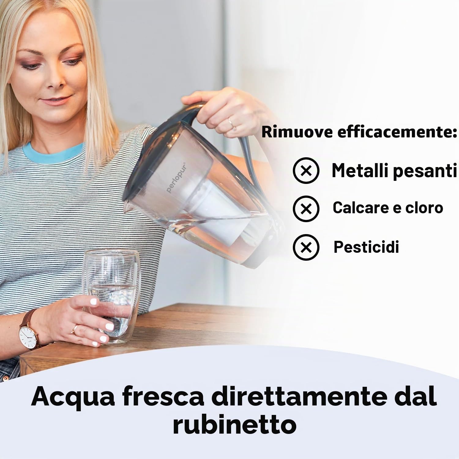 Filtro acqua in vetro PearlCo (antracite) con 3 cartucce filtranti Classic – riduzione di calcare, cloro, piombo e rame con caraffa in vetro – compatibile con Brita Classic – Made in EU