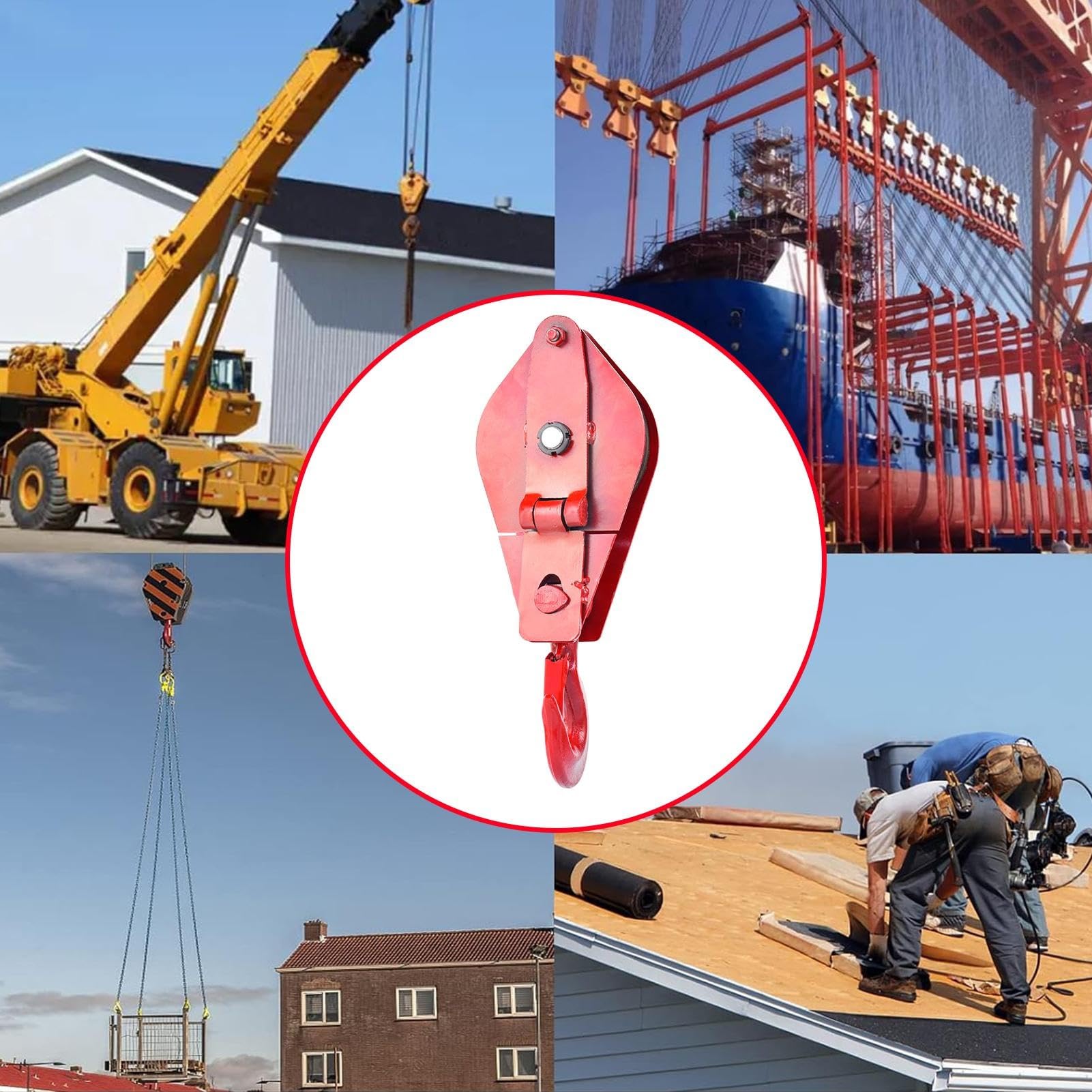 Polea resistente, polea de cabrestante | Polea de elevación de 5 toneladas con gancho | Bloque de cuerda de aleación de acero de 18,5 mm para cuerda de alambre, grúas, equipos de elevación