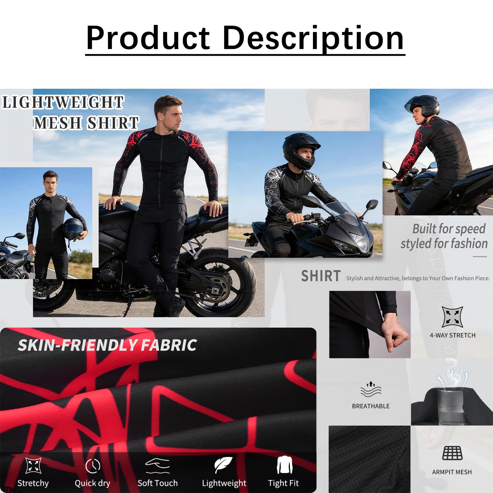 Giacca da moto estiva da uomo in mesh maglia tecnica traspirante ed elastica con protezioni rimovibili abbigliamento protettivo riflettente e alla moda per turismo e sport