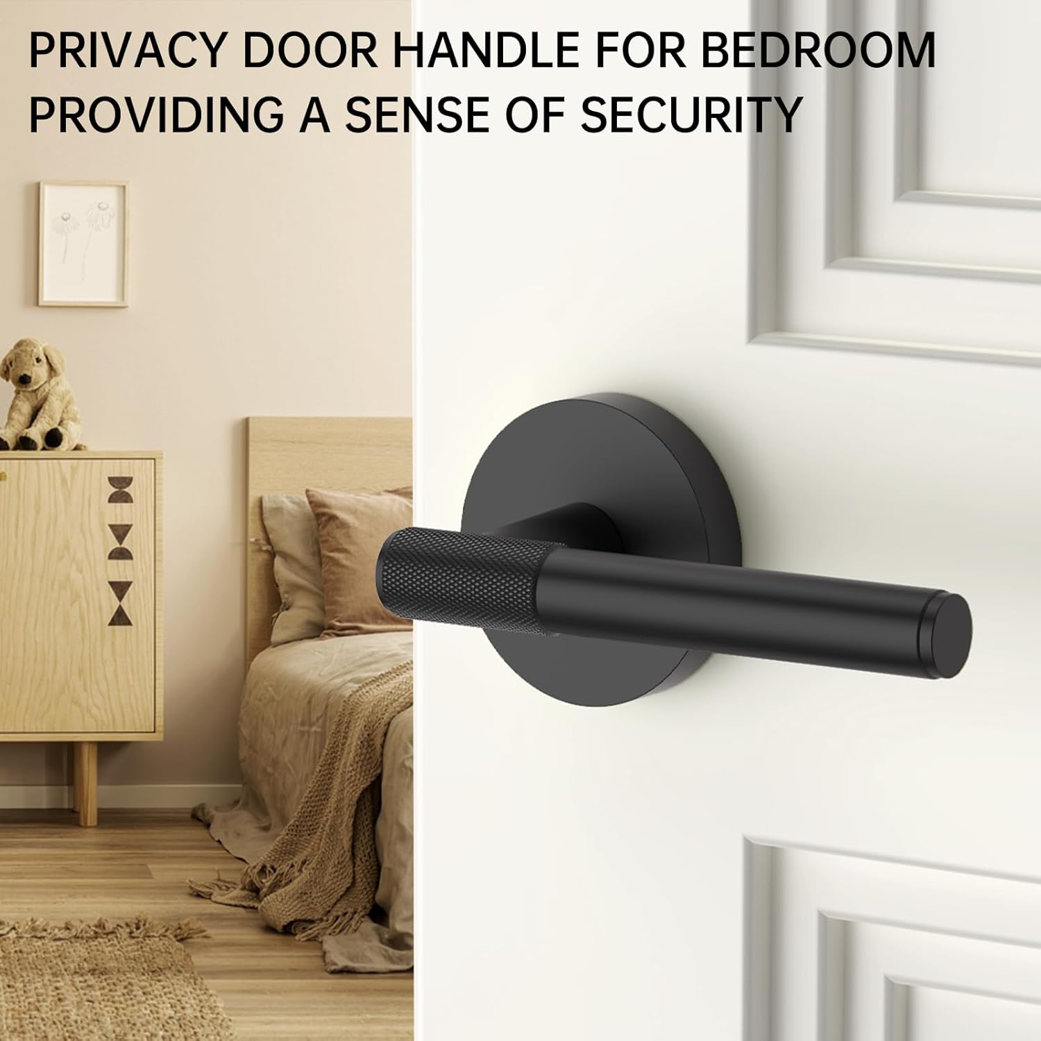 FILTA 6 Pack Black Door Handles Interior Passage Door Handle Knurled Keyless Door Levers Matte Black Handle for Bathroom Bedroom Heavy Duty Door Knob