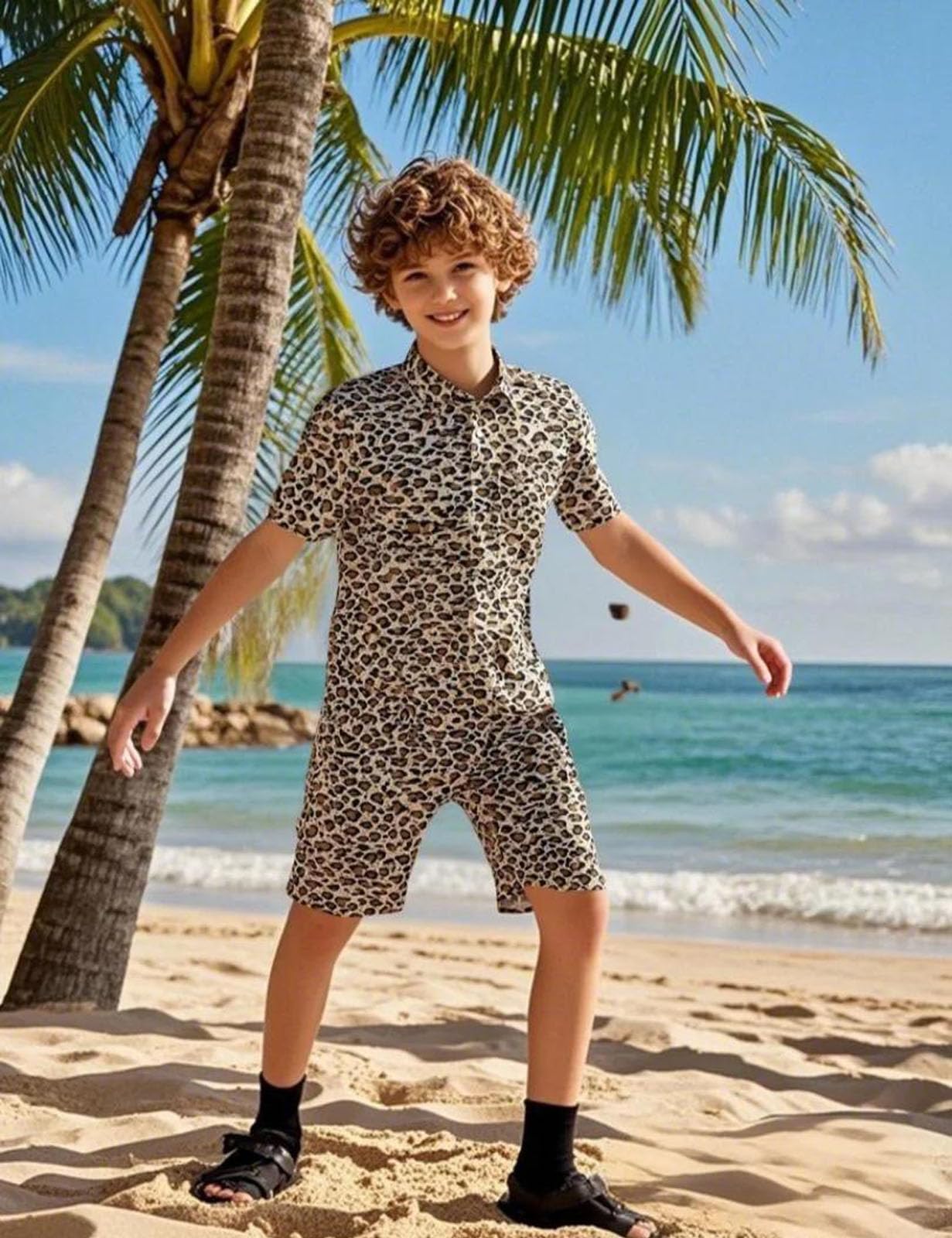Ragazzo Camicia Bambini Camicia Hawaiana Maniche Corte 5-12 Anni (XS-L)