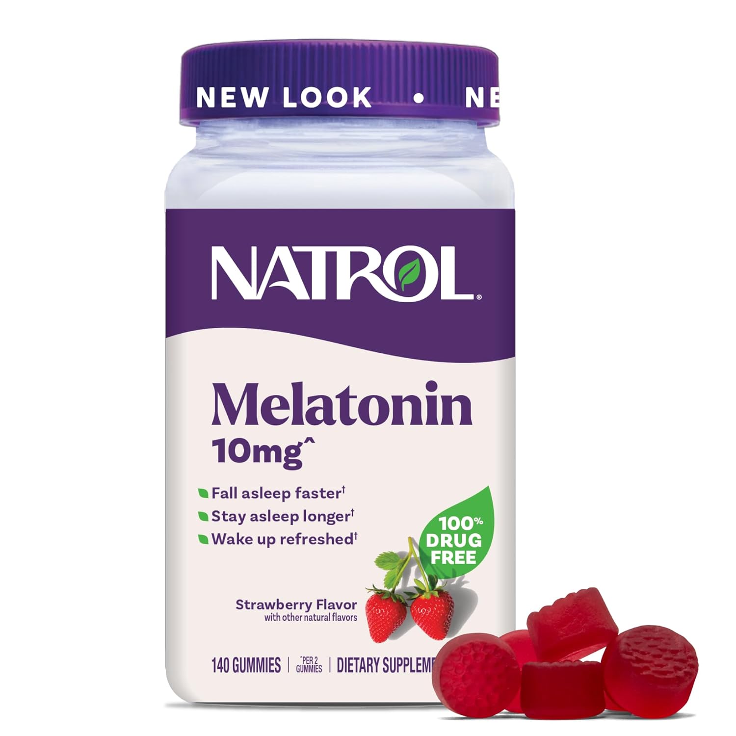 Natrol Melatonin Gummies Sleep Support for Adults Melatonin 10 mg 140 Strawberry-Flavored Up to 70 Days