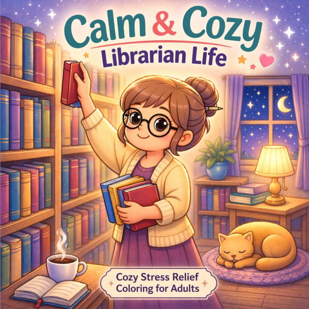 Calm & Cozy: Librarian Life: Coloring Book for Adults | Cute Cozy & Relaxing Designs