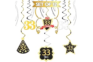 33rd Birthday Decorations | Gold, Helium Foil, Latex Balloons & Photo Booth Props