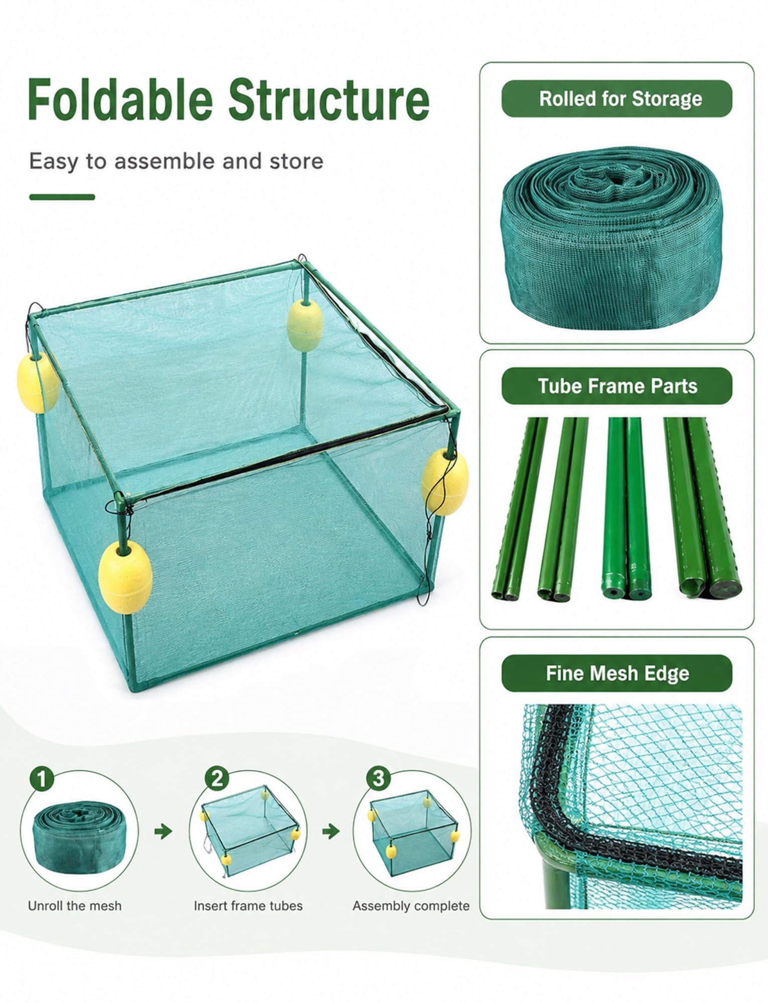 Jaula Flotante para Peces con Cremallera para Estanque Lago y Pesca