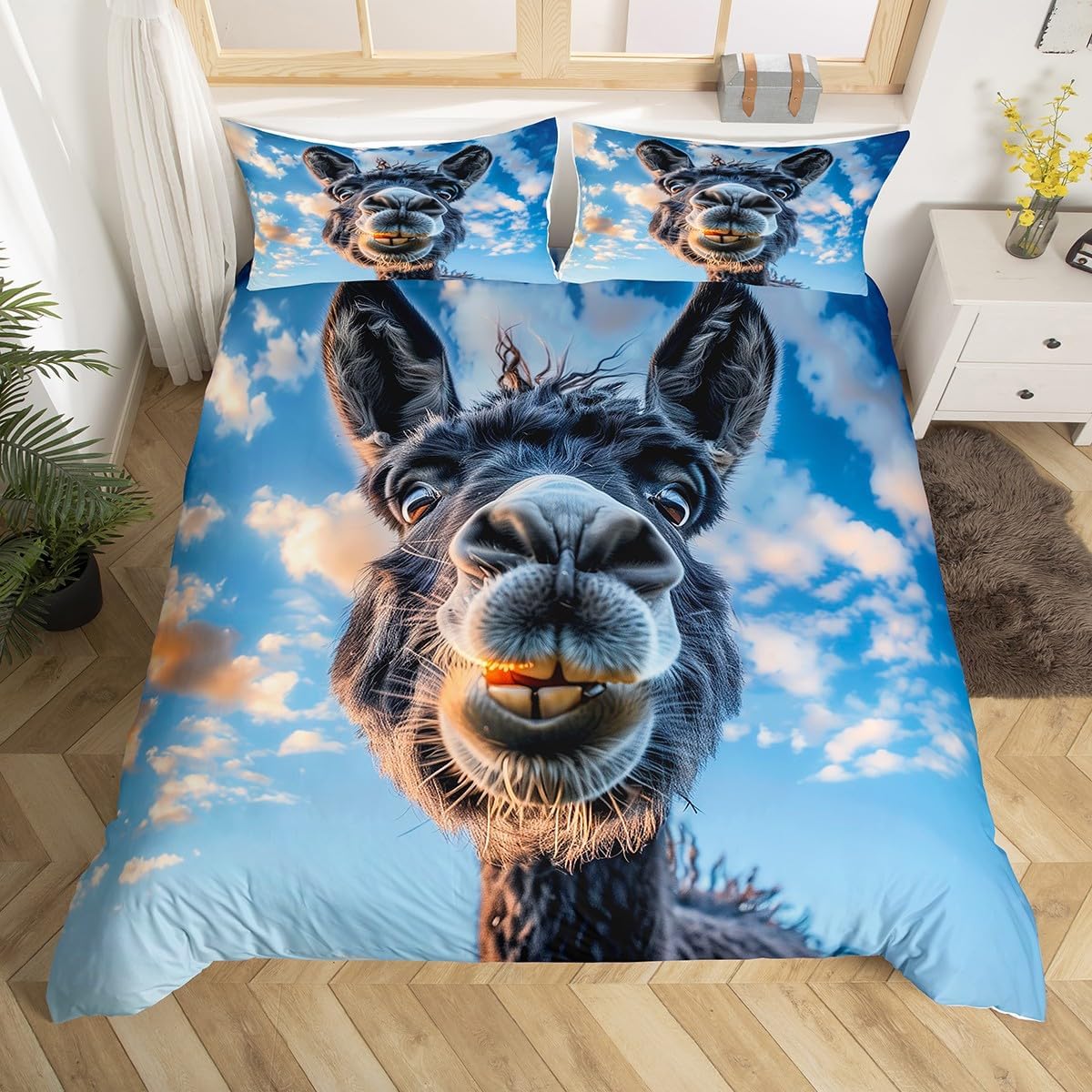 jejeloiu Funny Donkey Bedding Set Toddler Size Kids Cute Animals Comforter Cover for Boys Girls Teens Kawaii Farmhouse Duvet Cover Soft Lightweight Microfiber Room Decor,No Stuffing