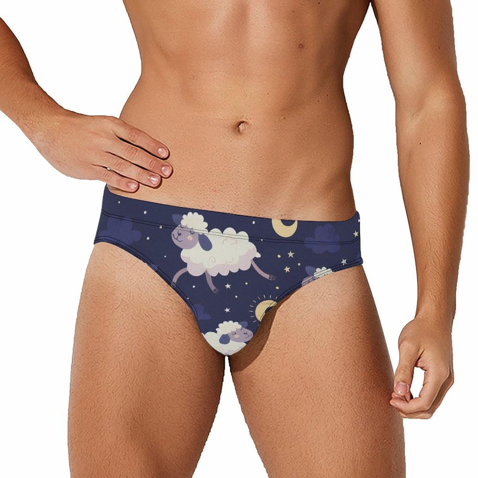 Night Sky Moon Stars and Sheep Mens Swim Briefs Quick Dry Swim Trunk Bikini Underwear Swimsuit XL