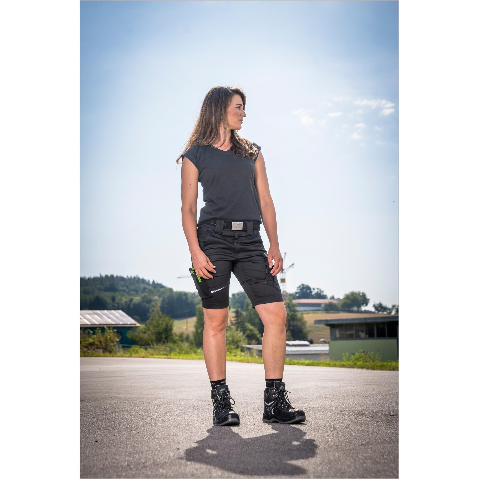Leibwächter – Arbeitsshorts Damen Flex LINE – Robuste Cargo Hose mit Taschen – Handwerker Shorts – Berufsbekleidung – Multifunktionshose mit Reflektoren