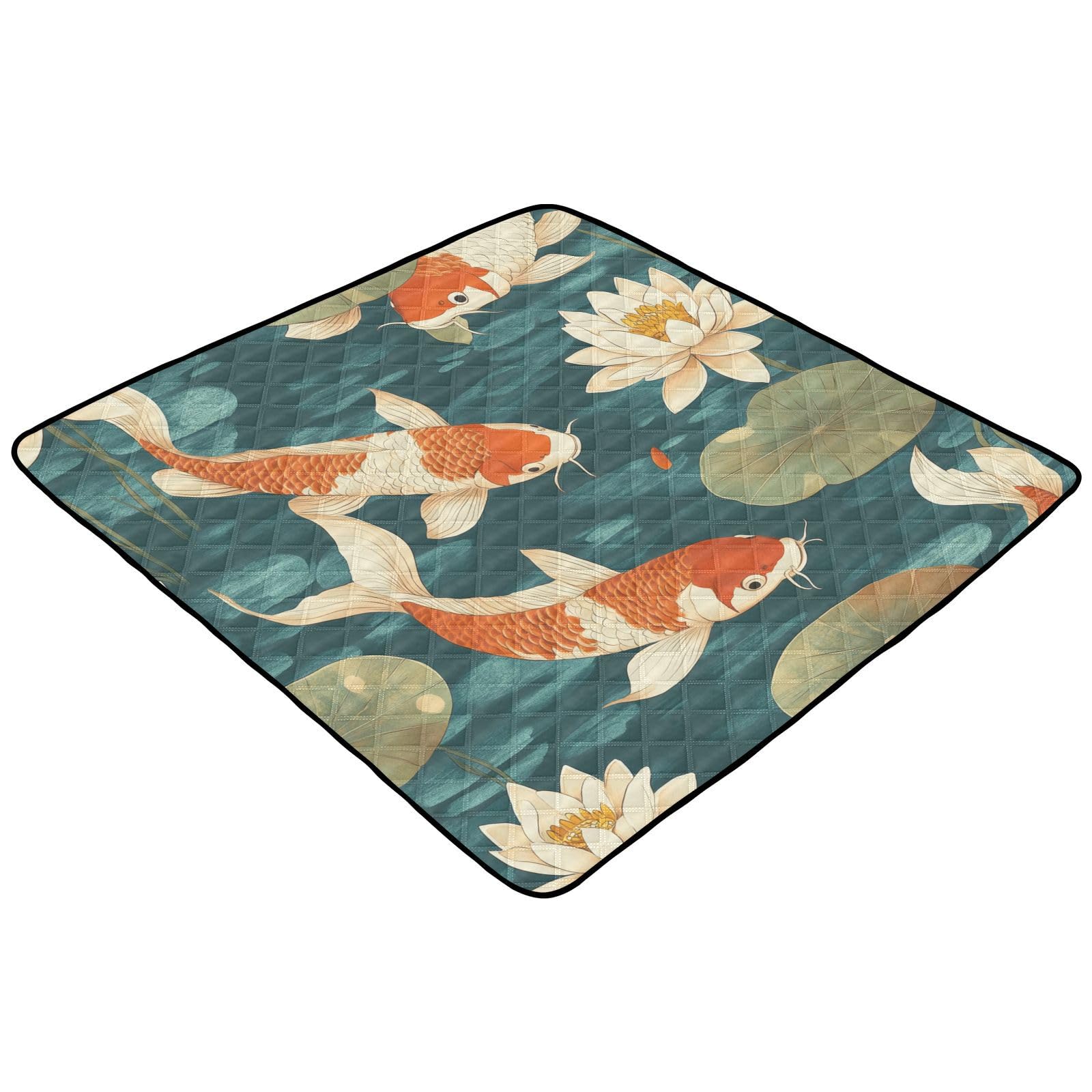 Kigai Koi Lotus Flowers Baby Play Mat for Floor and Playpen 50x50 inch Non-Slip Baby Activity Playmat Waterproof Foldable Crawling Mat for Infants Toddlers