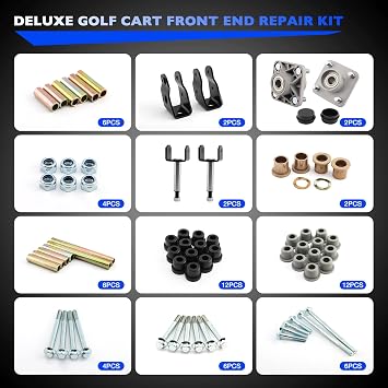 Club Car Precedent Front End Repair Kit with King Pin & Bushings, Wheel Hub, and Bearings, for 2004+ Club Car Golf Cart Models, Deluxe Set Replaces 102357701