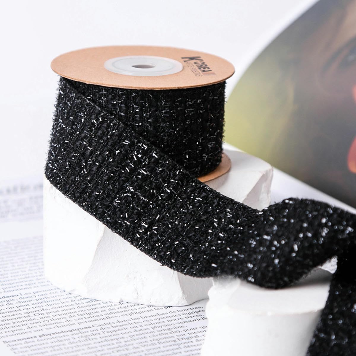 Cinta de tela trenzada de tweed de invierno de 25 mm y 40 mm bordada para manualidades para hacer lazos para el cabello Decoración navideña Cinta al bies de arpillera de algodón-5 negro-40 mm 50 yarda