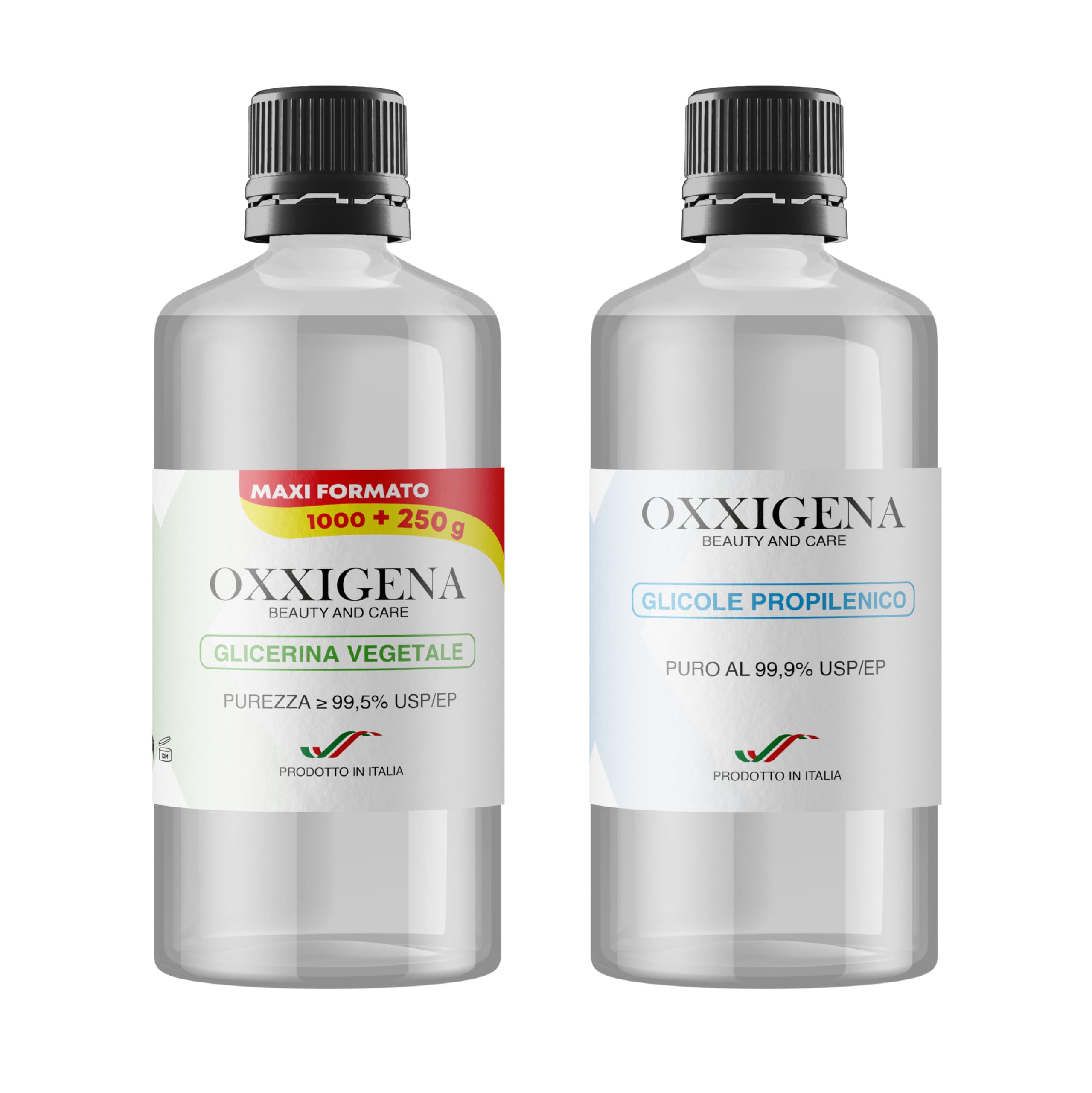 Oxxigena - Kit Base Neutra da 2 L, con Glicerina Vegetale Liquida Pura ≥ 99,5% (1 L) + Glicole Propilenico Liquido Puro (1 L), 50 VG / 50 PG, 100% Made in Italy, Purezza Farmaceutica