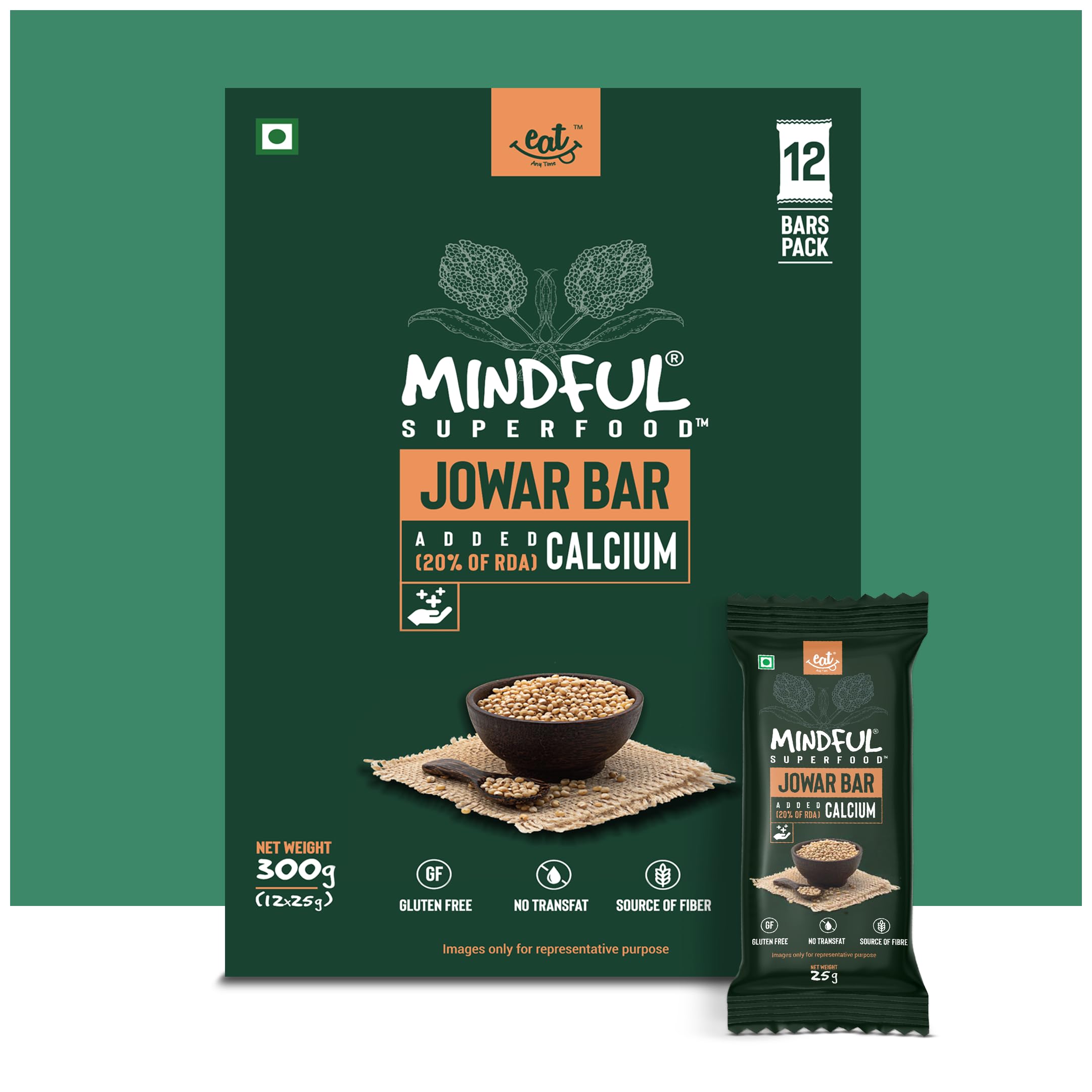 - Mindful Superfood Energy Jowar Bar | Gluten Free & High Fiber | Improve Digestion, Rich In Fiber | High Iron & Magnisum | Jowar Bar/Granola Bar - 300gm (12pcs. of 25g)
