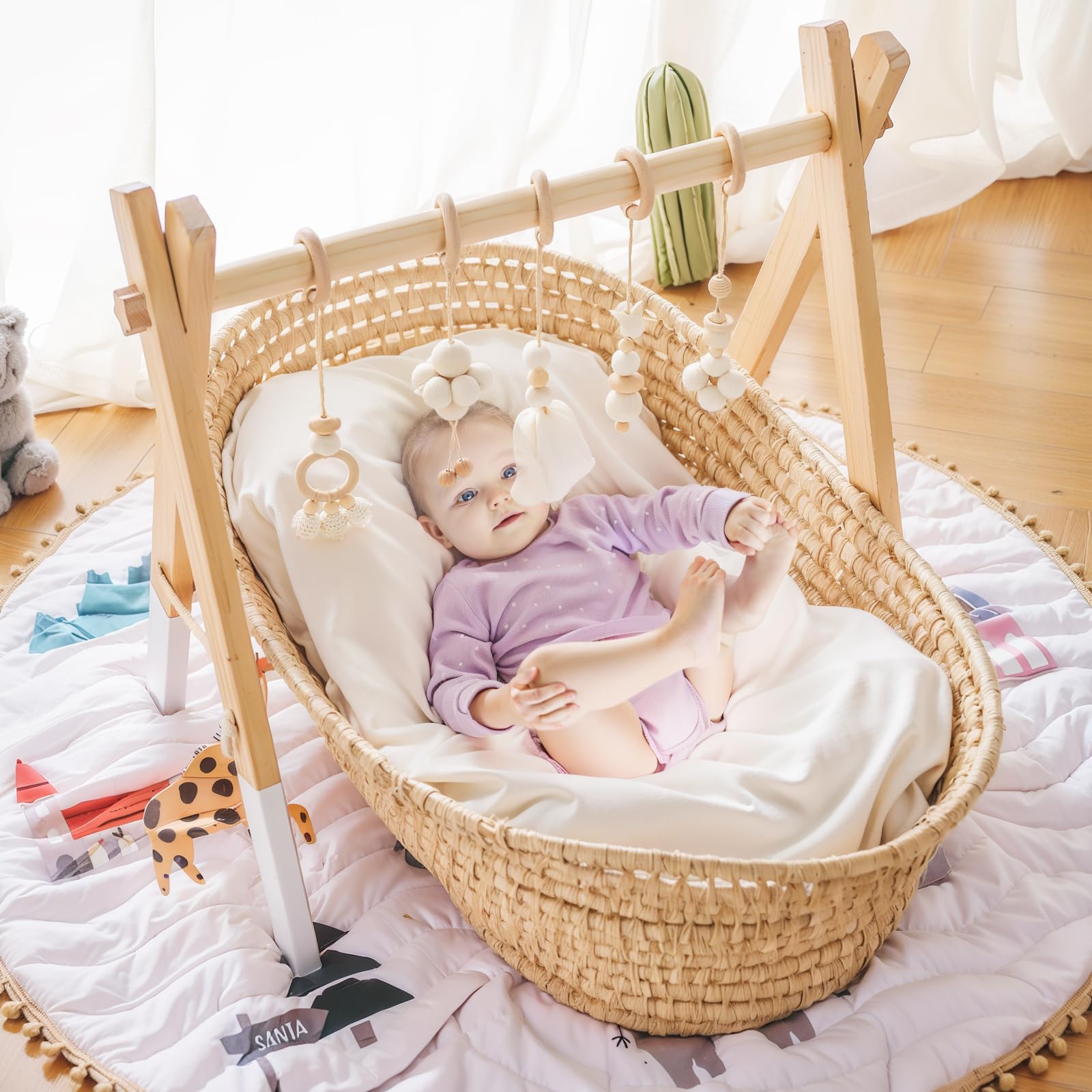 Promise Babe Play Gym for Newborn Baby Play Arch Baby Wooden Baby Gym Toy Play Arch Activity Center Baby White Design Removable Play Arch Babies Wooden Nursery - Image 4