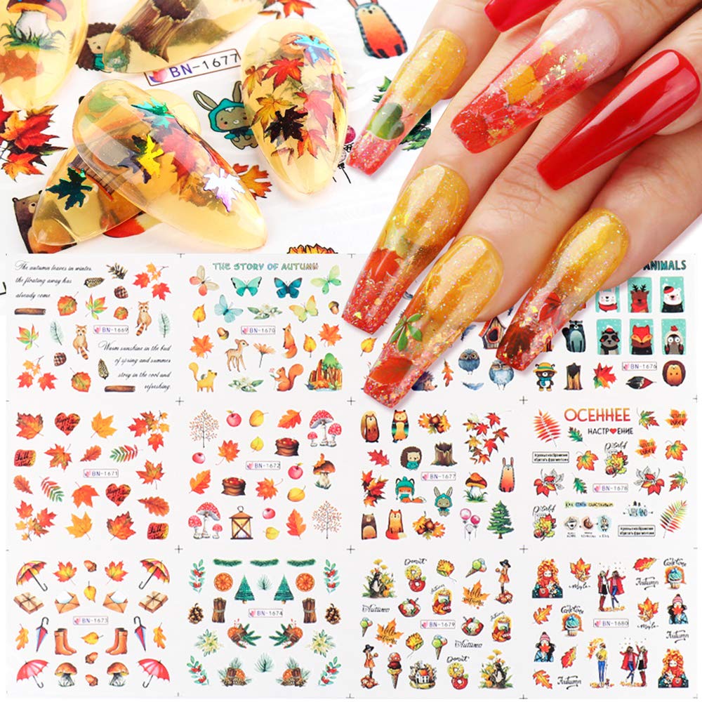 Amazon.com: Fall Nail Art Stickers Decals Fall Nail Art Supplies Nail Foil  Autumn Colors Water Transfer Nail Accessories 12 Design Maple Leaf  Scarecrow Cute Animal Fall Butterfly Nail Designs for Acrylic Nails :