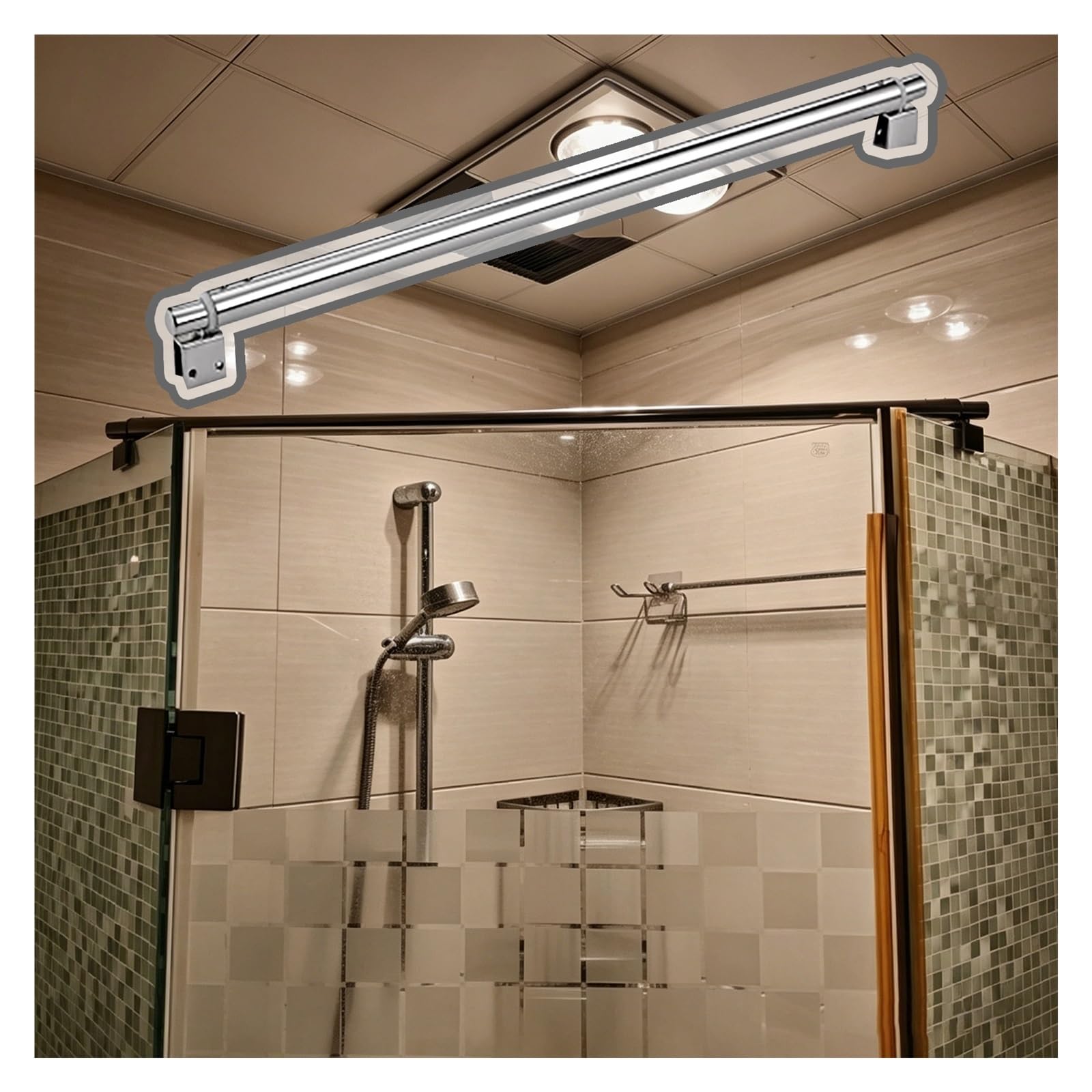 CHZDPP Shower Door Glass Support Bar with 360° Rotating Base, Telescopic Shower Support Bar for Frameless Screen, Bathroom Glass Stabilizer Rod(A,30–50cm/11.8–19.7in)