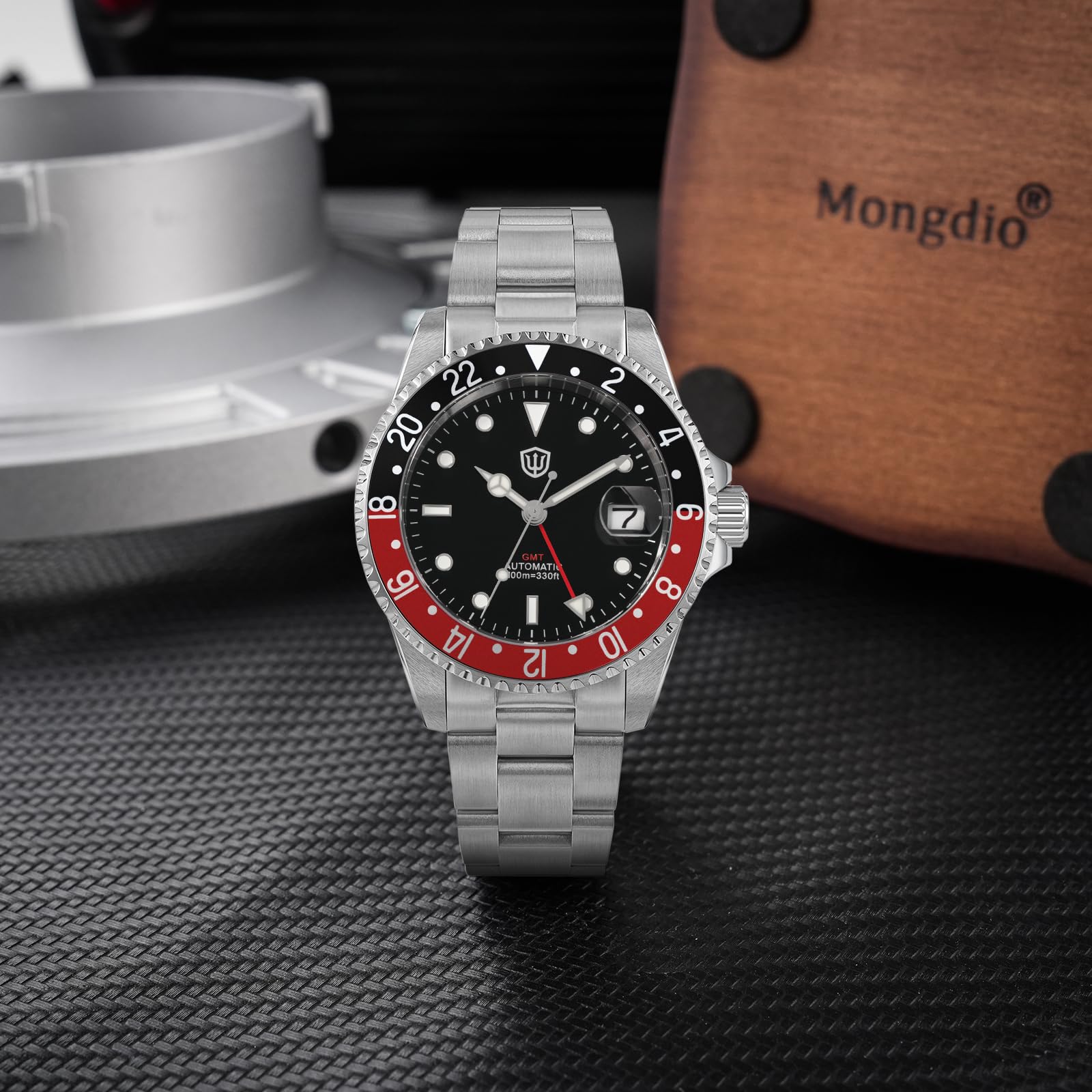 watchdives GMT-Uhren für Herren, WD0014, Taucheruhr mit Zwei Zeitzonen, NH34, automatische Vintage-Armbanduhr, 40 mm, Aluminium-Lünette