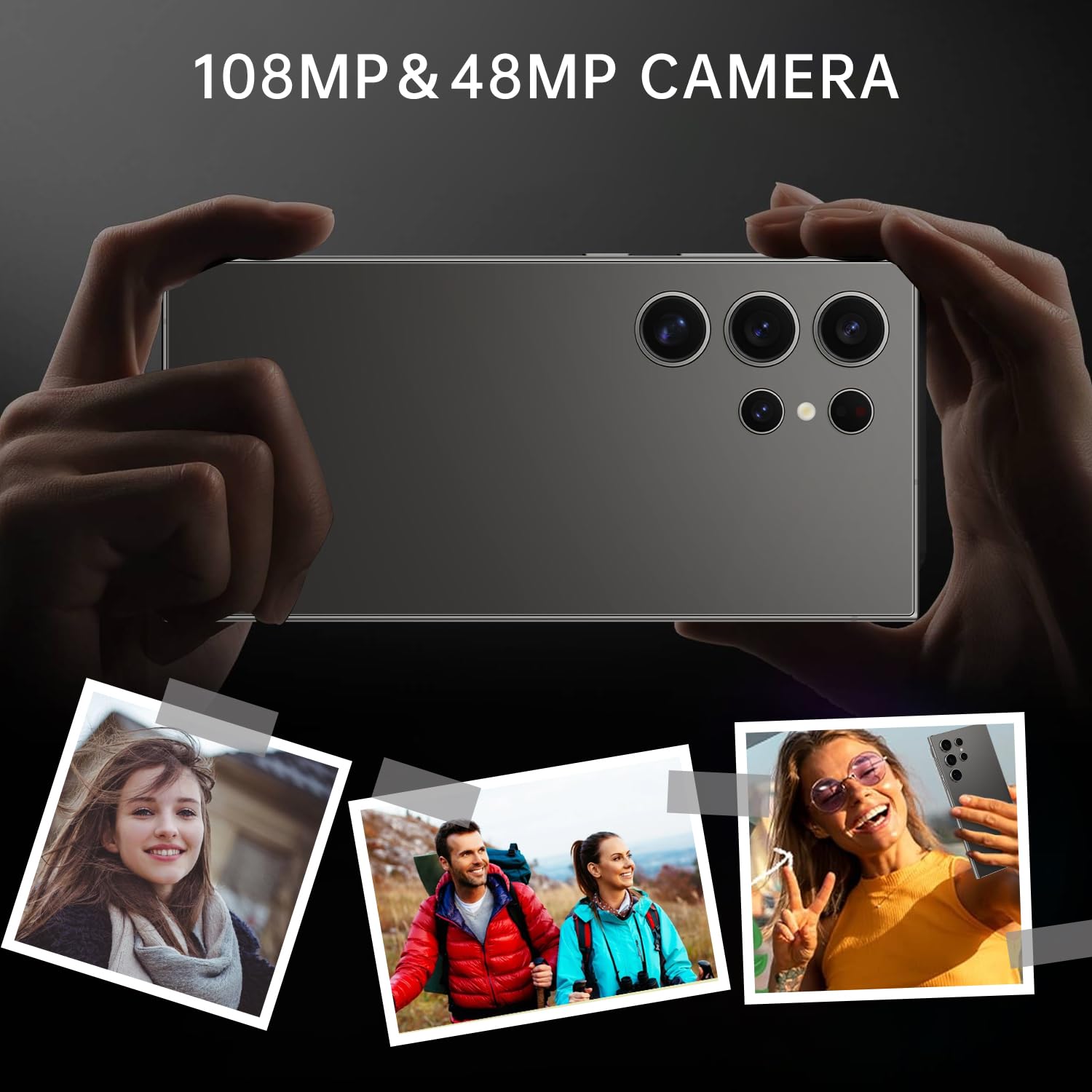 C24 Ultra Unlocked Cell Phones Smartphone Android 13 Phones 8+256GB/6.8" HD Screen/Dual SIM/108MP+48MP Camera/6800 mAh/Built-in Pen (Black)