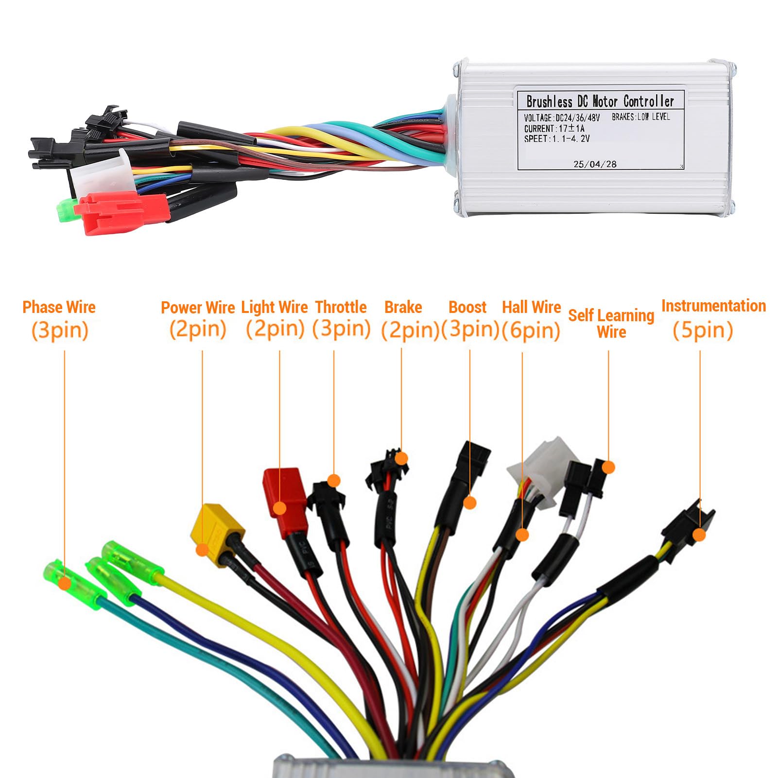BuyWeek Kit de Contrôleur de Moteur sans Balais pour Vélo Électrique, DC 36V 48V 250W 350W 17A 3 Modes Contrôleur à Onde Sinusoïdale avec Panneau d'Affichage LCD S861 pour Trotinette Électrique