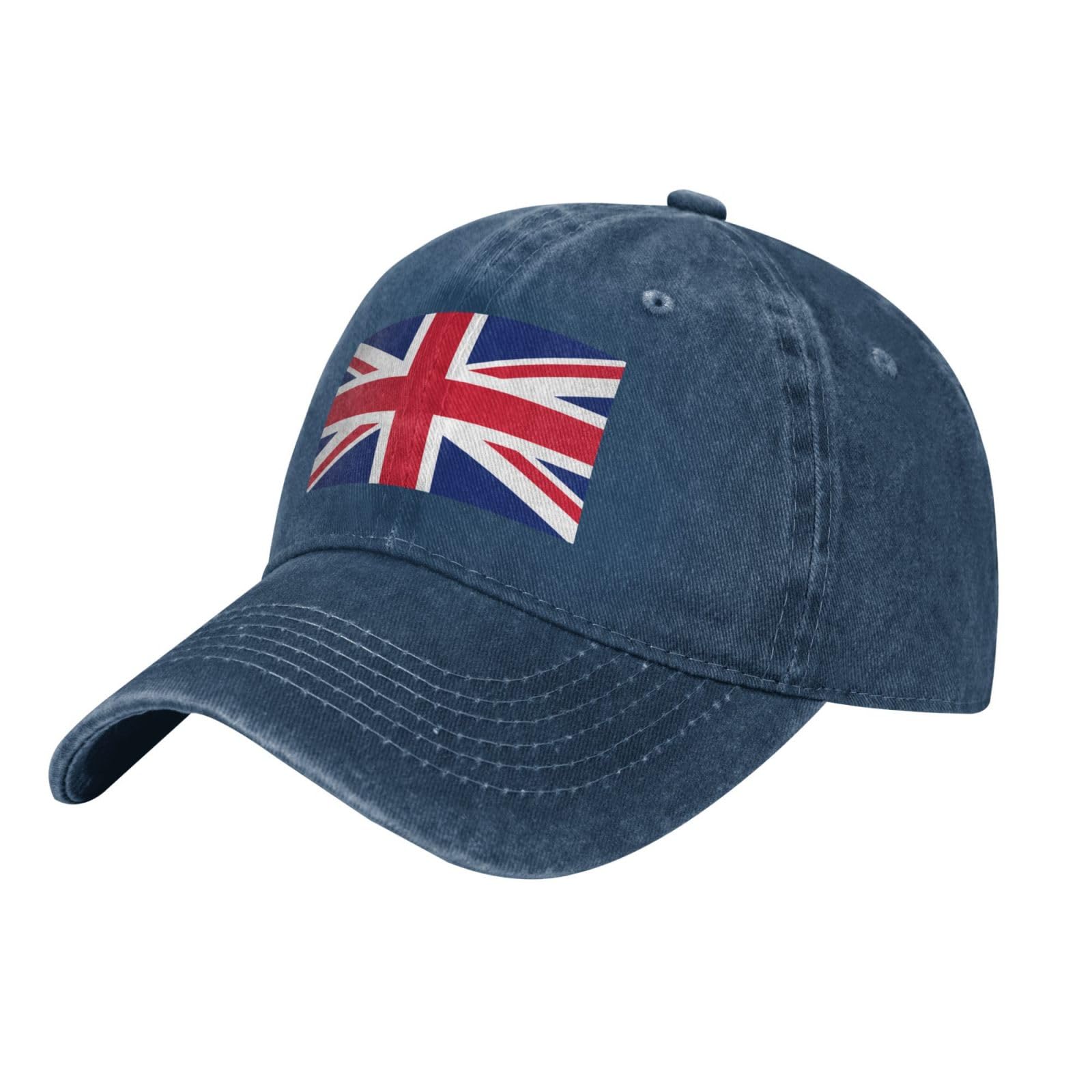 Beirijl Unisex Navy Blue British Flag Washed Cowboy Baseball Cap For Adults - Stylish And Breathable Hat With Adjustable Strap, One Size