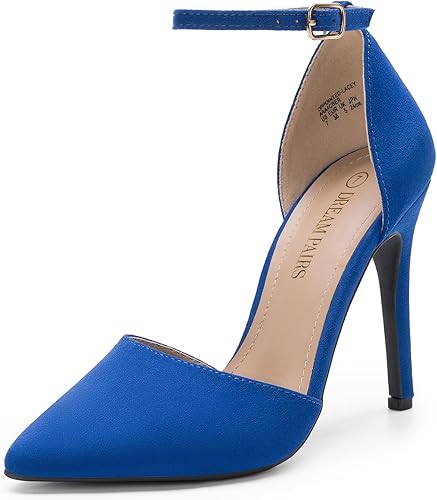 DREAM PAIRS - Zapatos de boda para mujer con tacón de aguja, puntera en punta, tiras en el tobillo y cordones