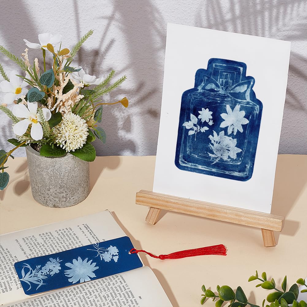 WEBEEDY Kit di 30 fogli di carta cianotipo con fiori cianotipi ad alta sensibilità, formato A5, kit completo con nappa, segnalibro, carta da disegno ad attivazione solare, per adulti, progetti fai da