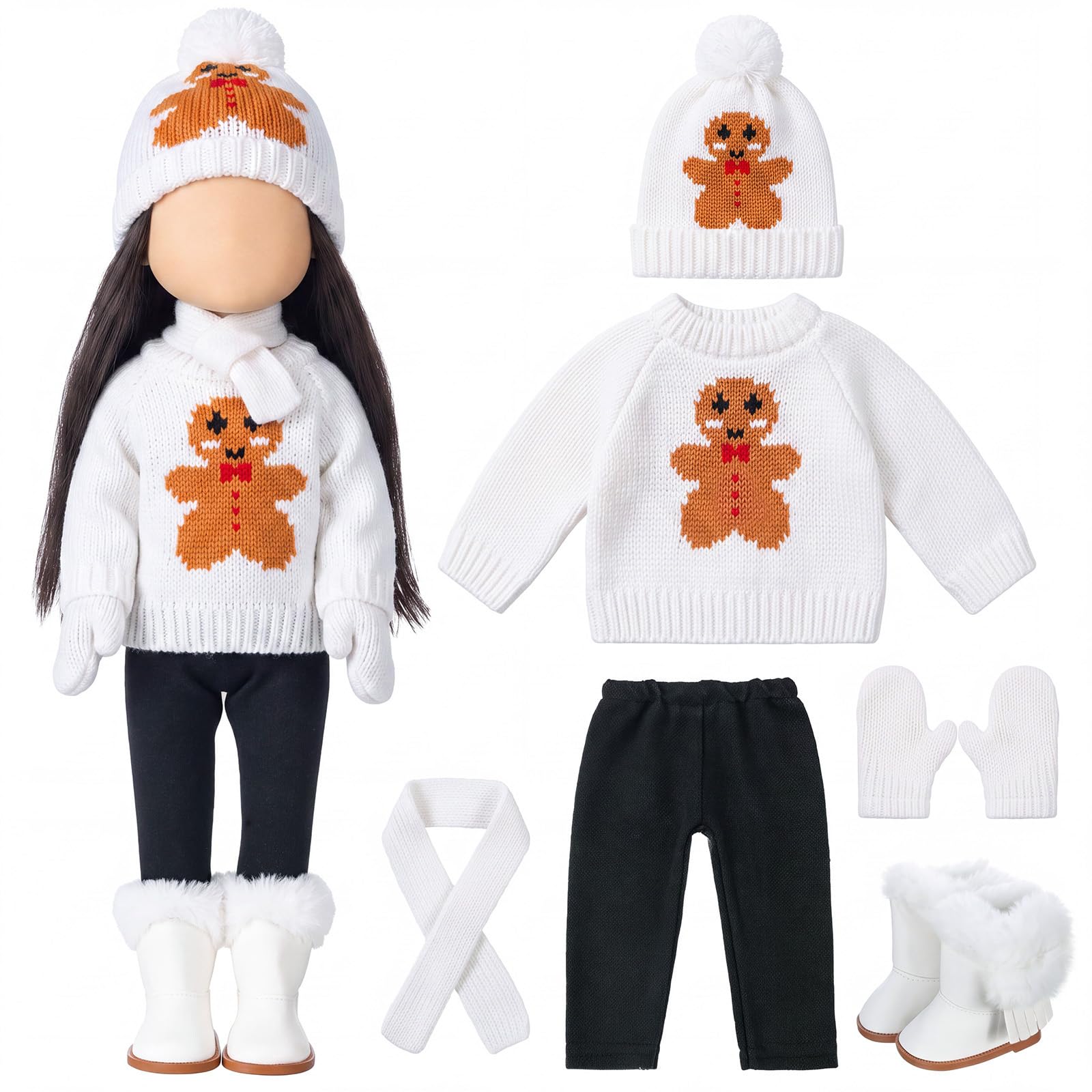 Fourluoo 6 Pcs 18" Christmas Doll Clothes, White, Gingerbread