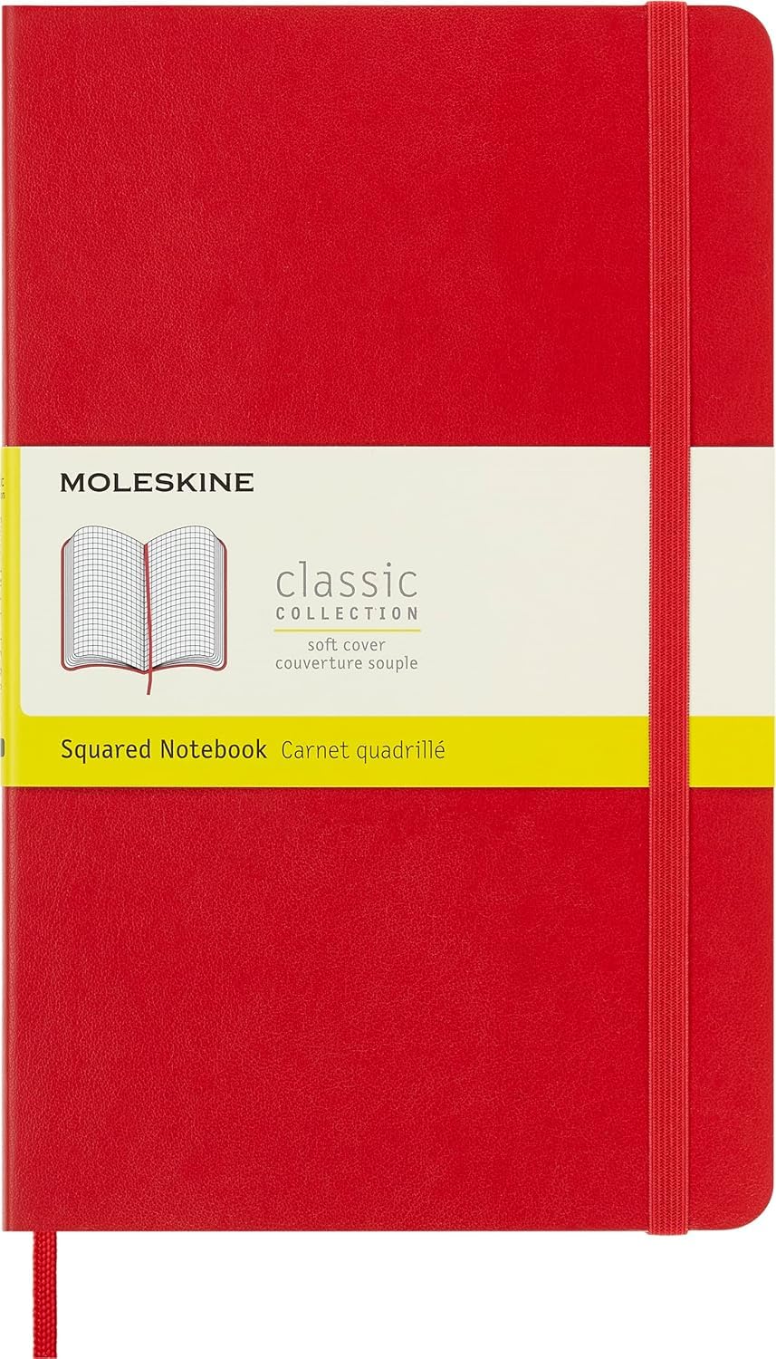 Moleskine Classic Notebook, Soft Cover, Large (12.7 cm x 21 cm) Squared/Grid, Scarlet Red, 192 pages