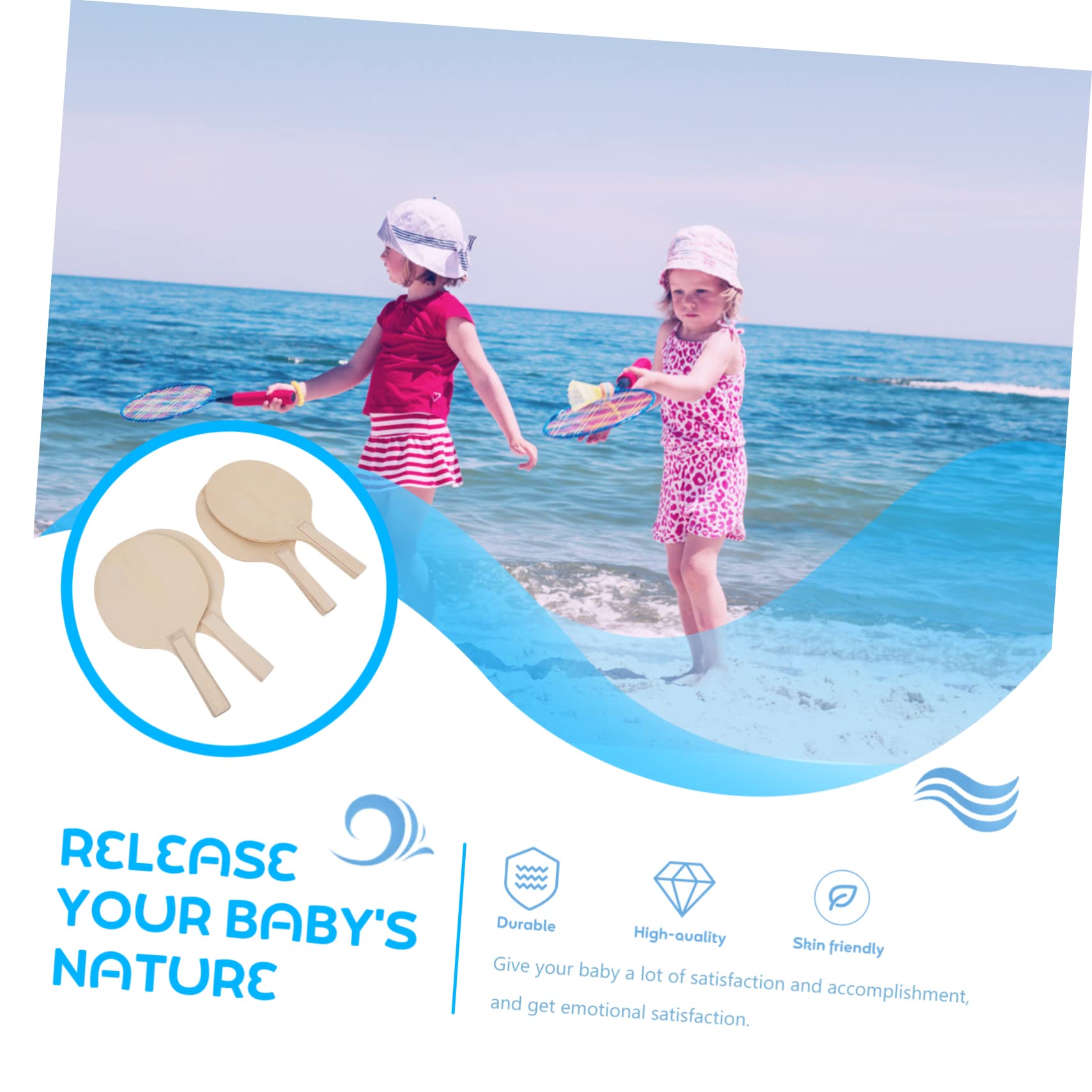 Set di Racchette da Spiaggia in Legno Marrone 4 Pezzi | Festa Estiva, Gioco da Spiaggia, Pagaia senza Bave, Giochi Spiaggia e Giochi per Spiaggia