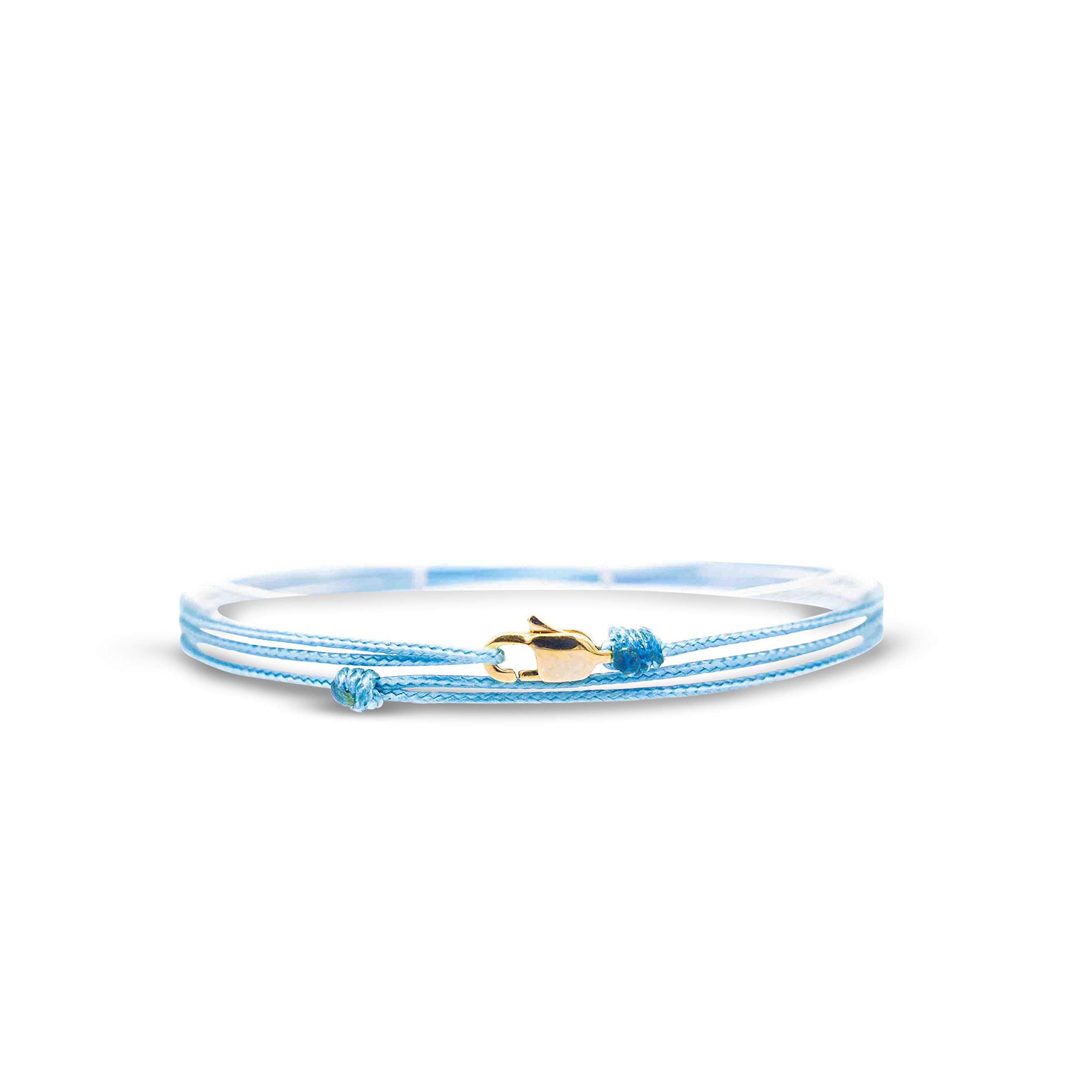 Made by Nami Dünnes Wickel-Fußband für Herren & Damen mit Karabiner-Haken Verschluss - Handmade Männer Fußkettchen - Surfer-Schmuck Herren-Schmuck - 100% Wasserfest & Verstellbar (Hell-Blau Gold)