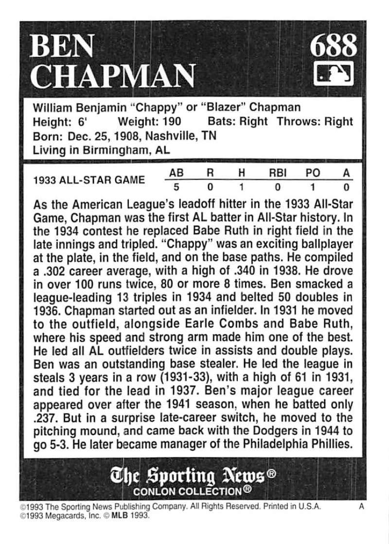 Amazon.com: 1993 Conlon Collection #688 Ben Chapman New York