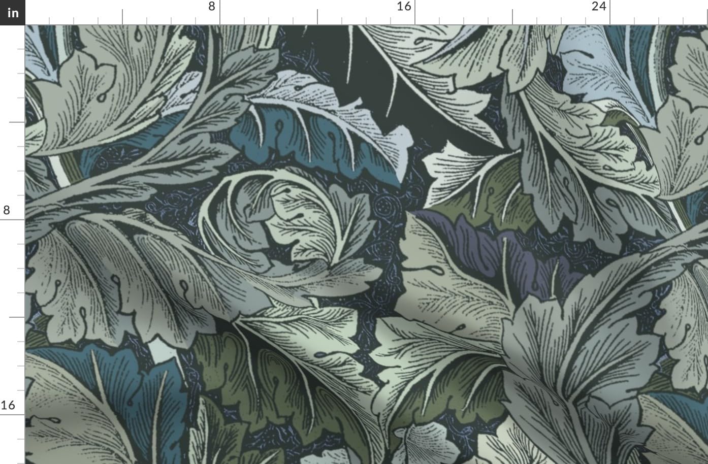 Spoonflower Fabric - Victorian Sage Green Blue Leaves Antique Floral Edwardian William Printed on Cotton Lawn Fabric by The Yard -