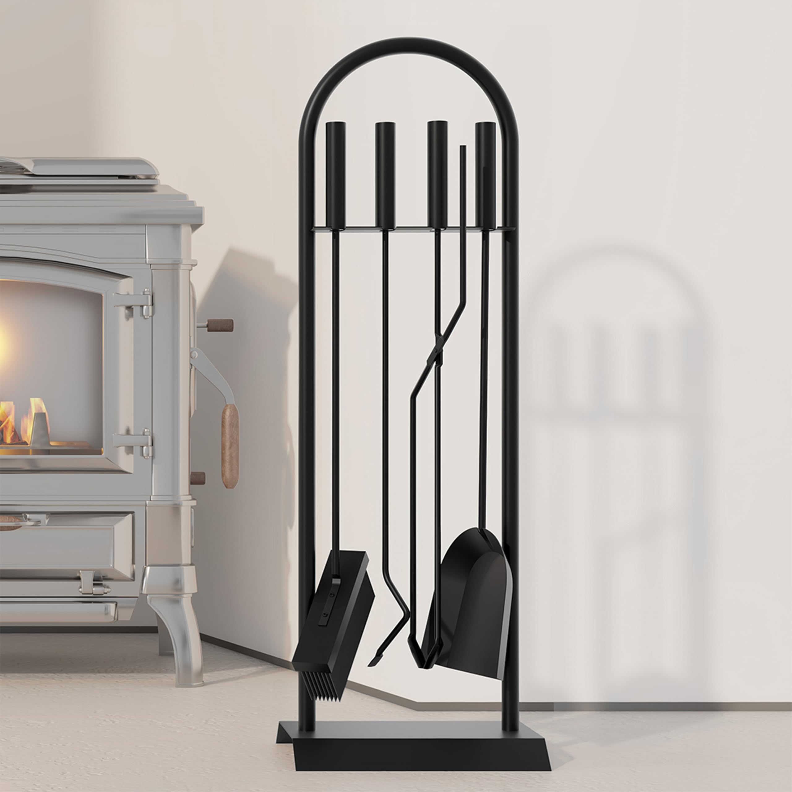 Kingson Classic Black 5-Piece Fireplace Companion Set 23x14x68cm Log Burner Accessories Elegant Fireside Tool Kit - Image 3