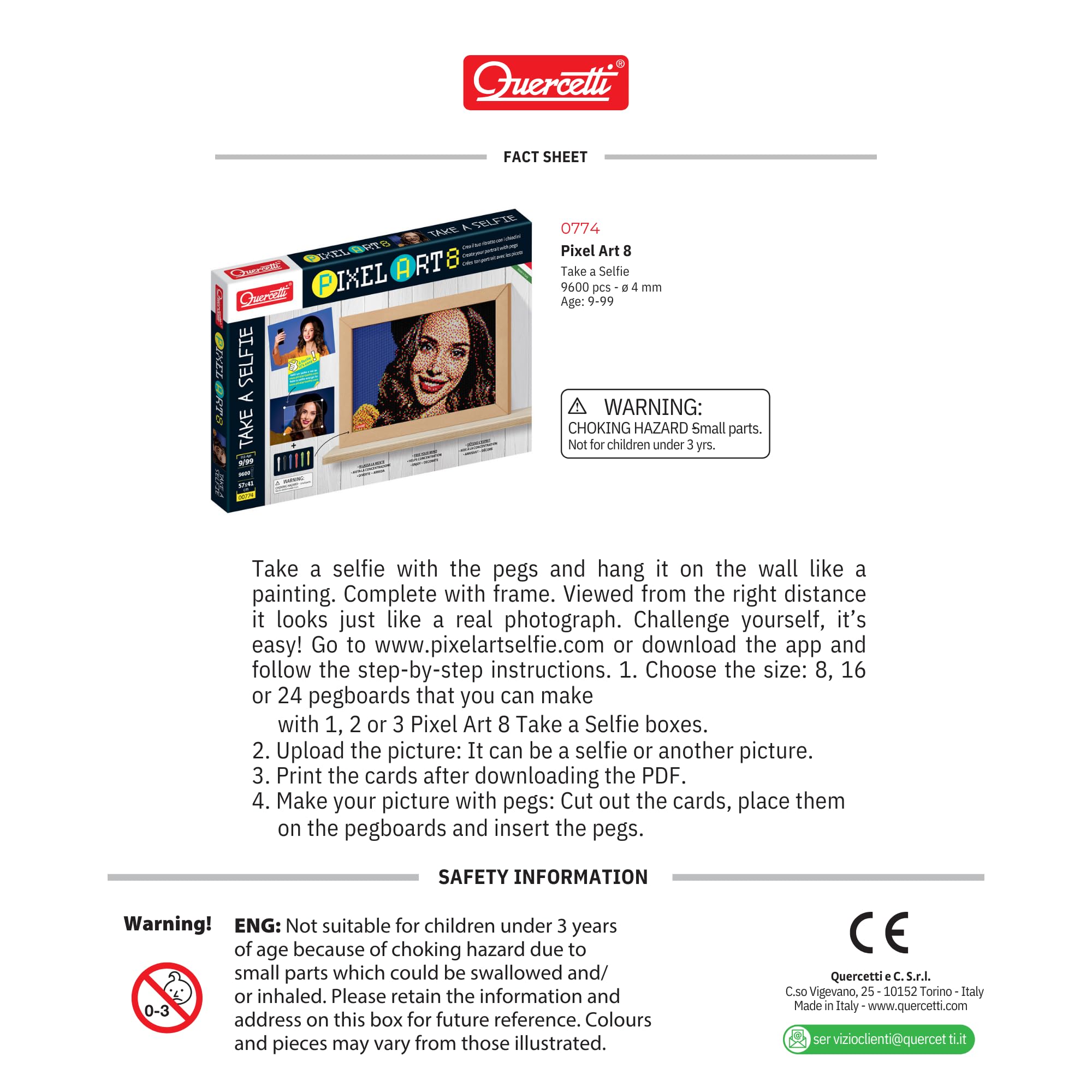 Quercetti 0774 Quercetti-0774 Pixel Art Take a Selfie Steckspiel, Multicolor