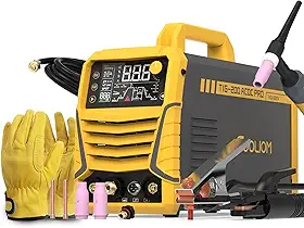 TOOLIOM Soldador TIG 200A AC/DC com pulso, tensão dupla 110V/220V, soldador de alumínio com inversor IGBT, tela LED grande, AC TIG/DC TIG/Pulse TIG/SPOT TIG/Stick máquina de solda multiprocessos