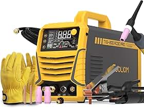 TOOLIOM Soldador TIG 200A AC/DC com pulso, tensão dupla 110V/220V, soldador de alumínio com inversor IGBT, tela LED grande, AC TIG/DC TIG/Pulse TIG/SPOT TIG/Stick máquina de solda multiprocessos
