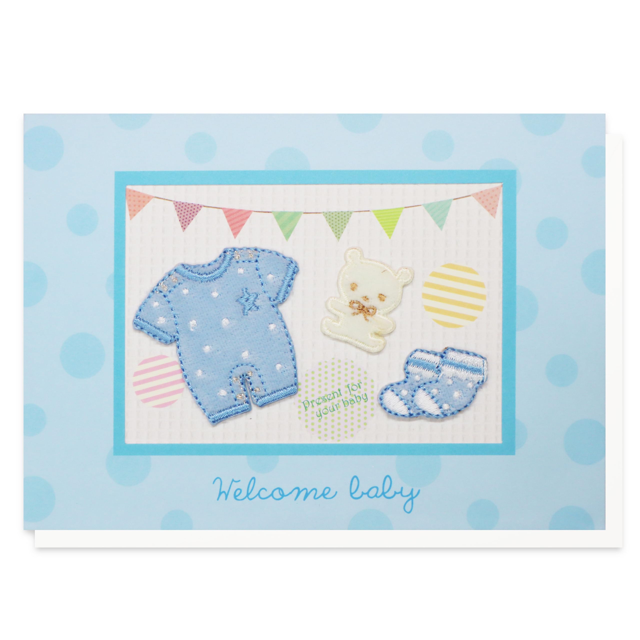 Amazon | 【 メッセージ カード ベビー 出産 赤ちゃん 刺繍 水色