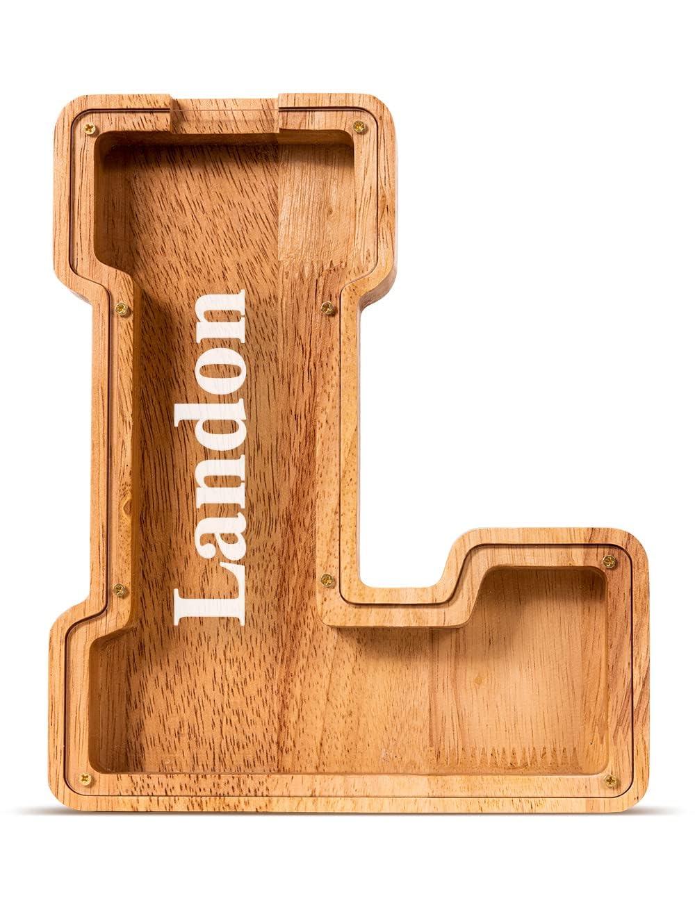 Summidate Customized Name Wooden Letter Money Box for Kids Boys Initial Alphabets Piggy Bank A-Z Coins Bills Money Change Bank on Clear Cover (Laser Engraved) Decor Educational Toys