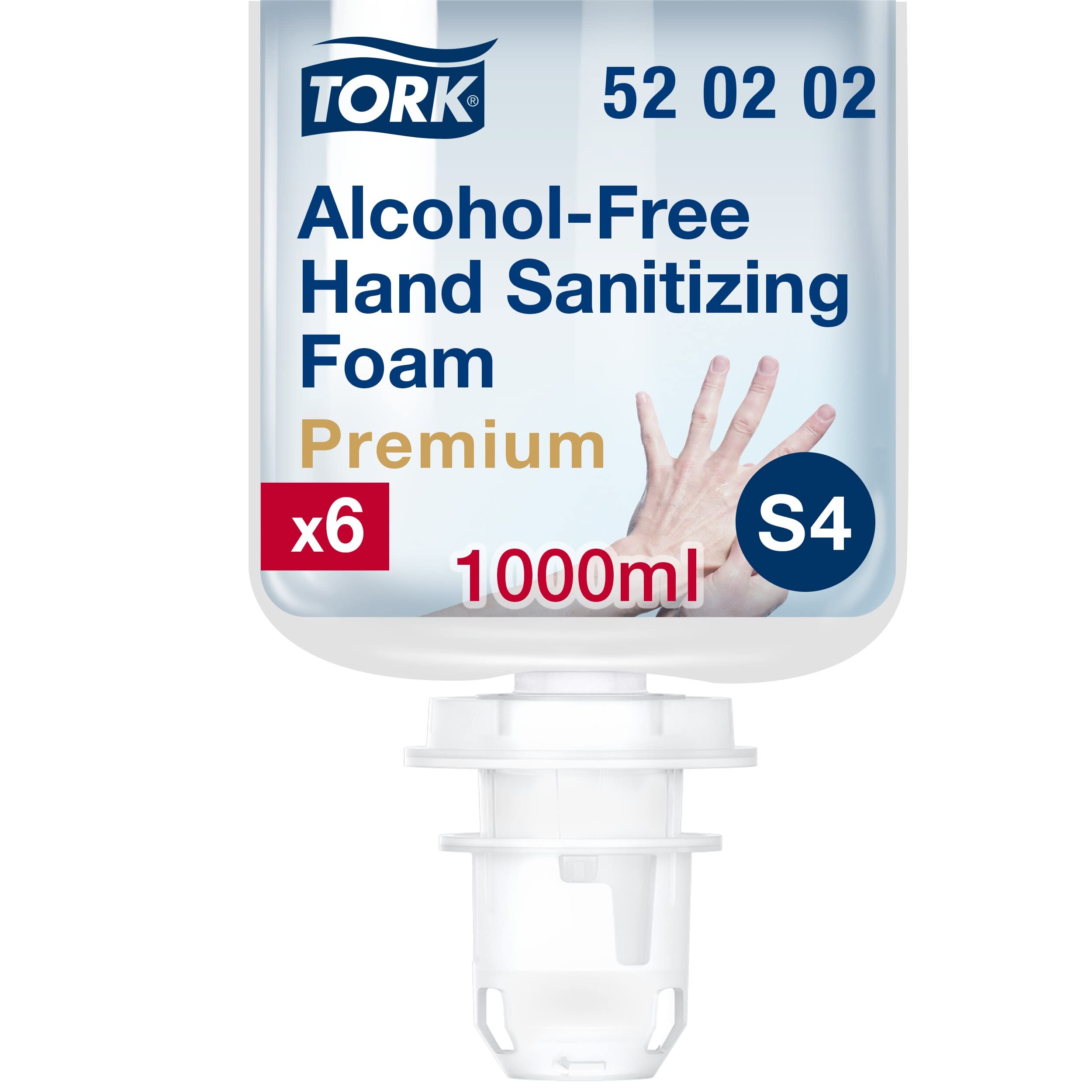 Tork Mousse désinfectante pour les mains sans alcool S4, testée sous contrôle dermatologique, 6 x 1000 ml, 520202