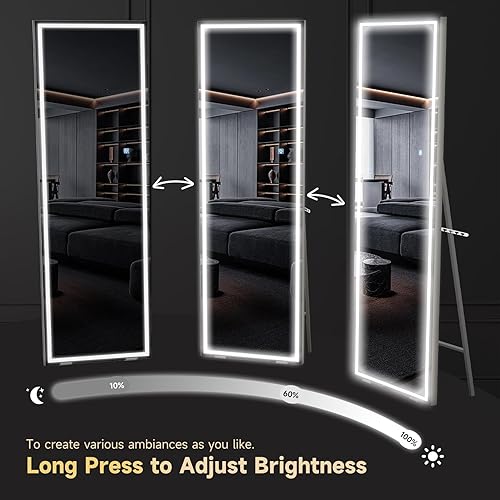 Miniatura 3 de Uliyati Espejo de longitud completa con luces, espejo de cuerpo completo de 63 x 20 pulgadas con luz, espejo de piso iluminado de pie, espejo LED