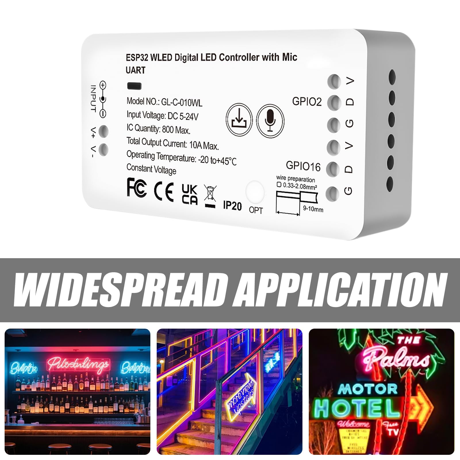 Contrôleur WLED ESP32 avec microphone - Contrôleur numérique LED pour bandes LED RVB / RGBW addressables (WS2812B, WS2811, SK6812) - 5-24 V CC - Contrôle de la lumière DIY avec 100 effets