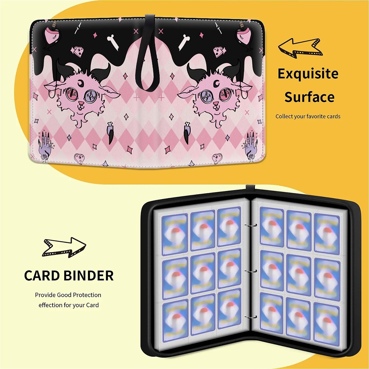 Carpeta de tarjetas con 900 bolsillos, 50 fundas, grande, 9 bolsillos, organizador de almacenamiento, funda protectora para coleccionistas, regalo de cabra, rosa, brujería
