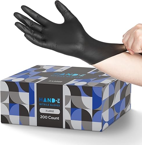 Hand-E Touch Black Nitrile Disposable Gloves - Latex Free BBQ, Tattoo, Hair Dye, Cooking, Mechanic Gloves